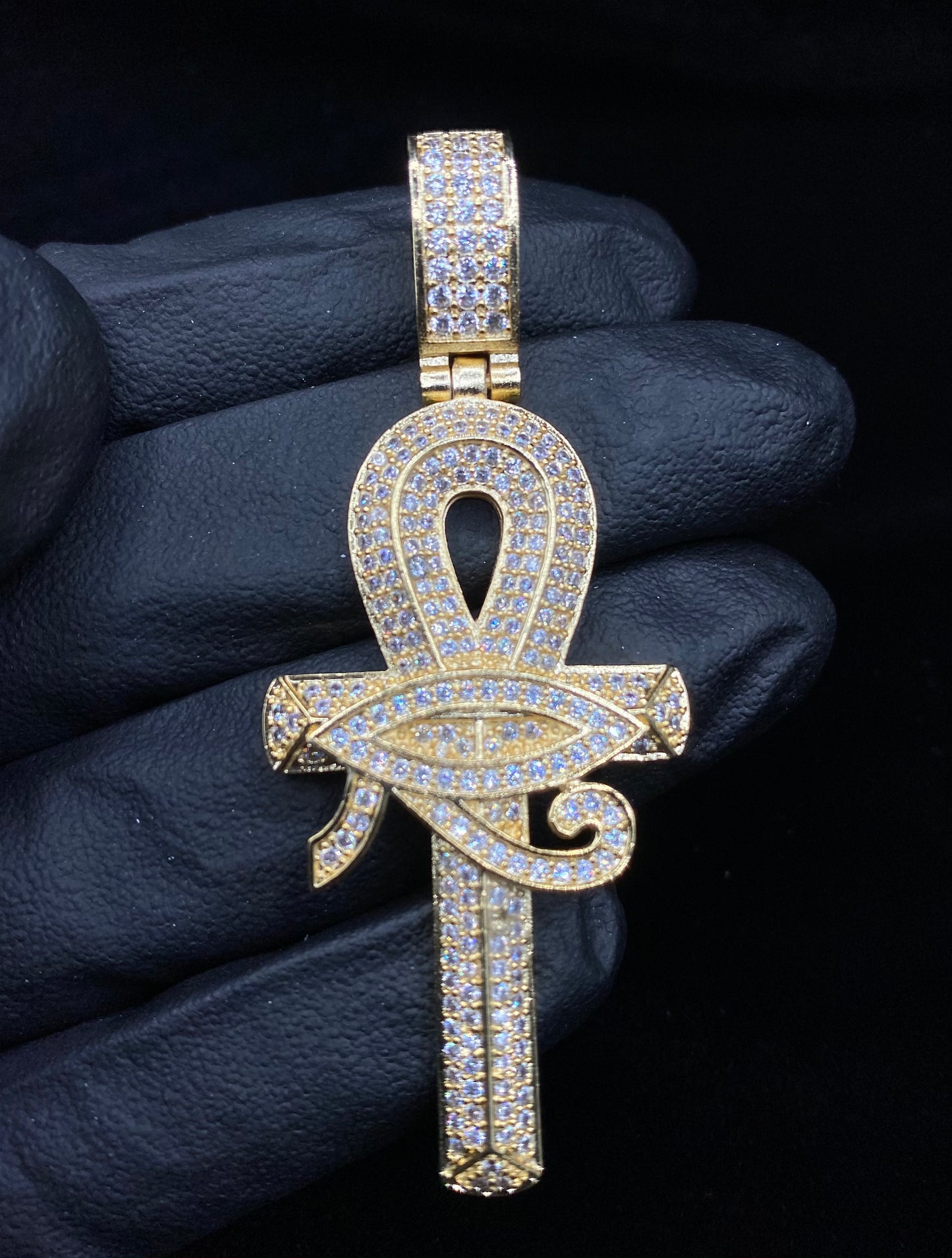 Ankh cross pendant silver plated iced out necklace