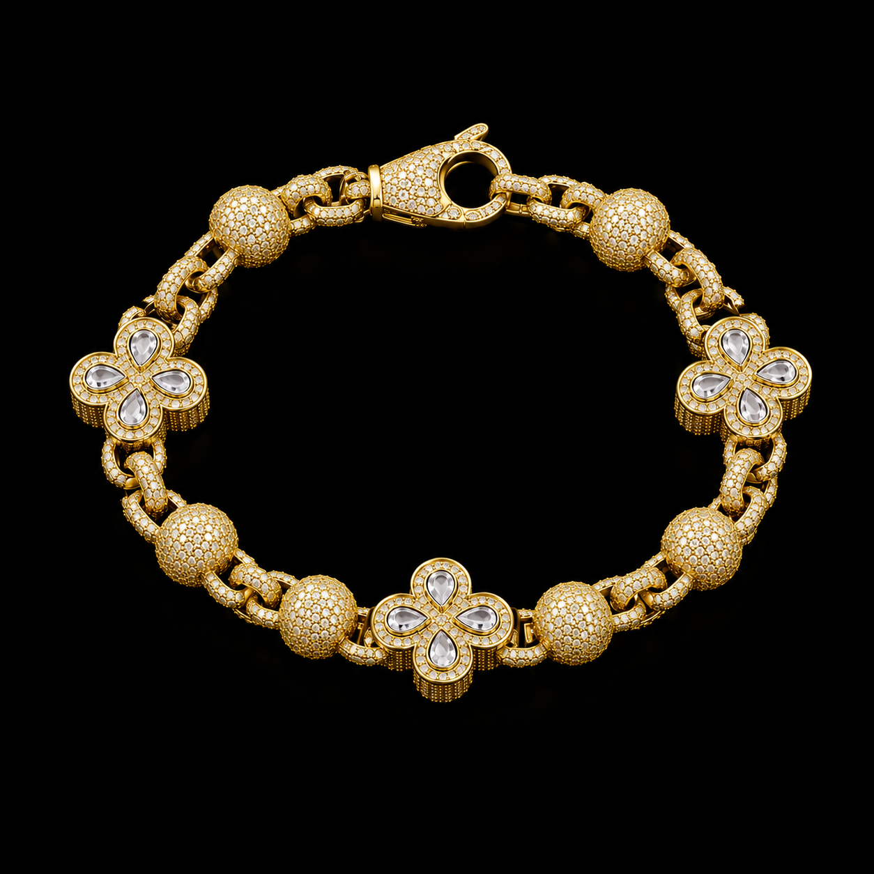 Iced out clover bracelet worn on wrist by Charmbox Men