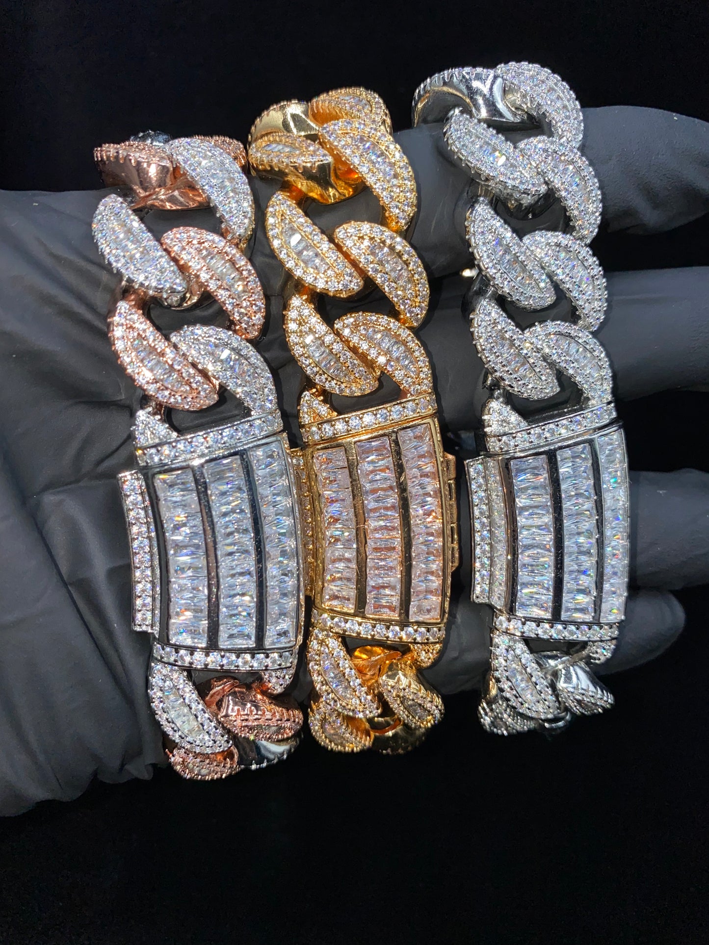 Charmbox Men honeycomb baguette bracelet gold and silver plated iced out