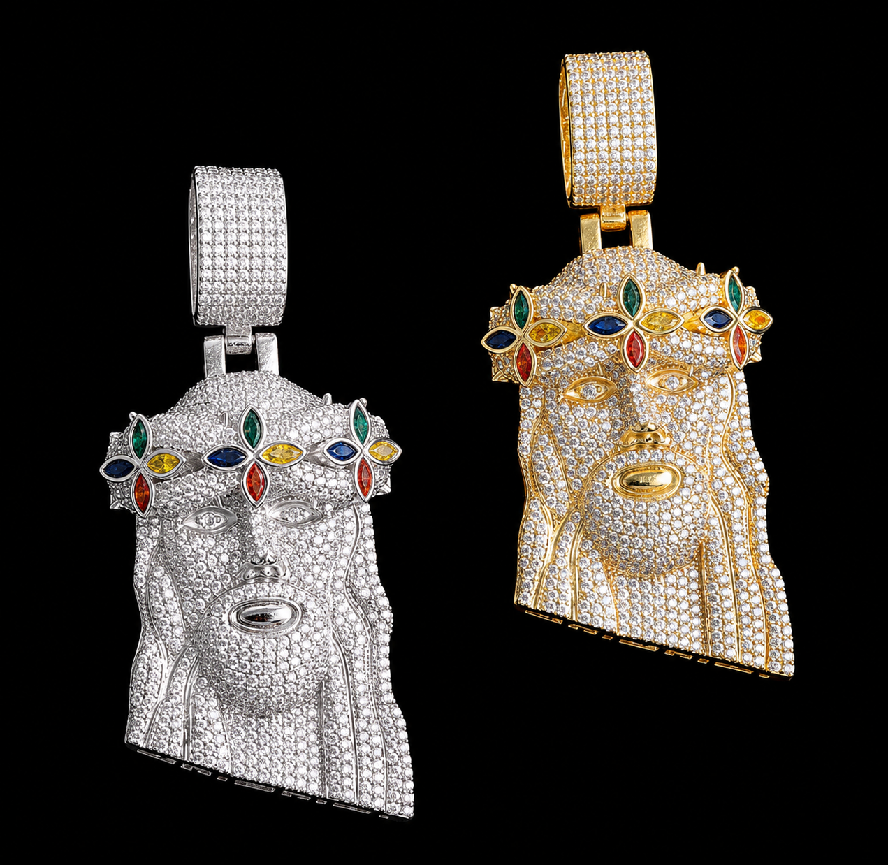 Multi-Stone Jesus Head Pendant