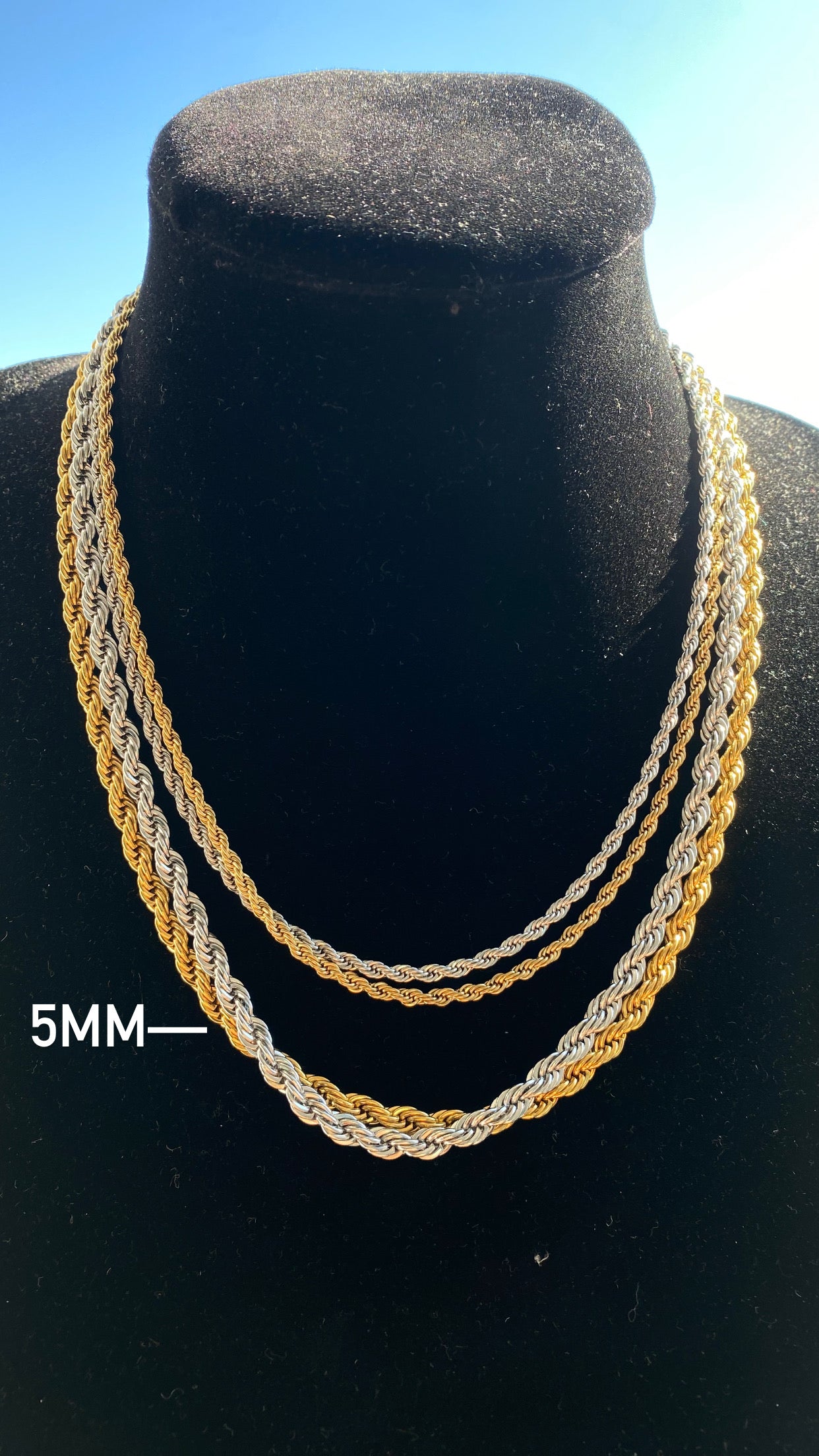 5mm rope chain silver plated close up