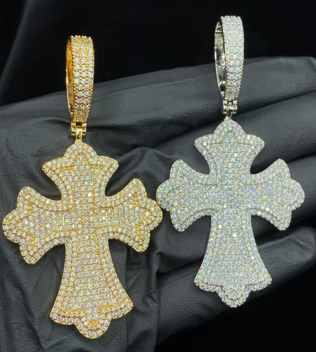 Charmbox Men XL chrome cross pendant gold plated cubic zirconia