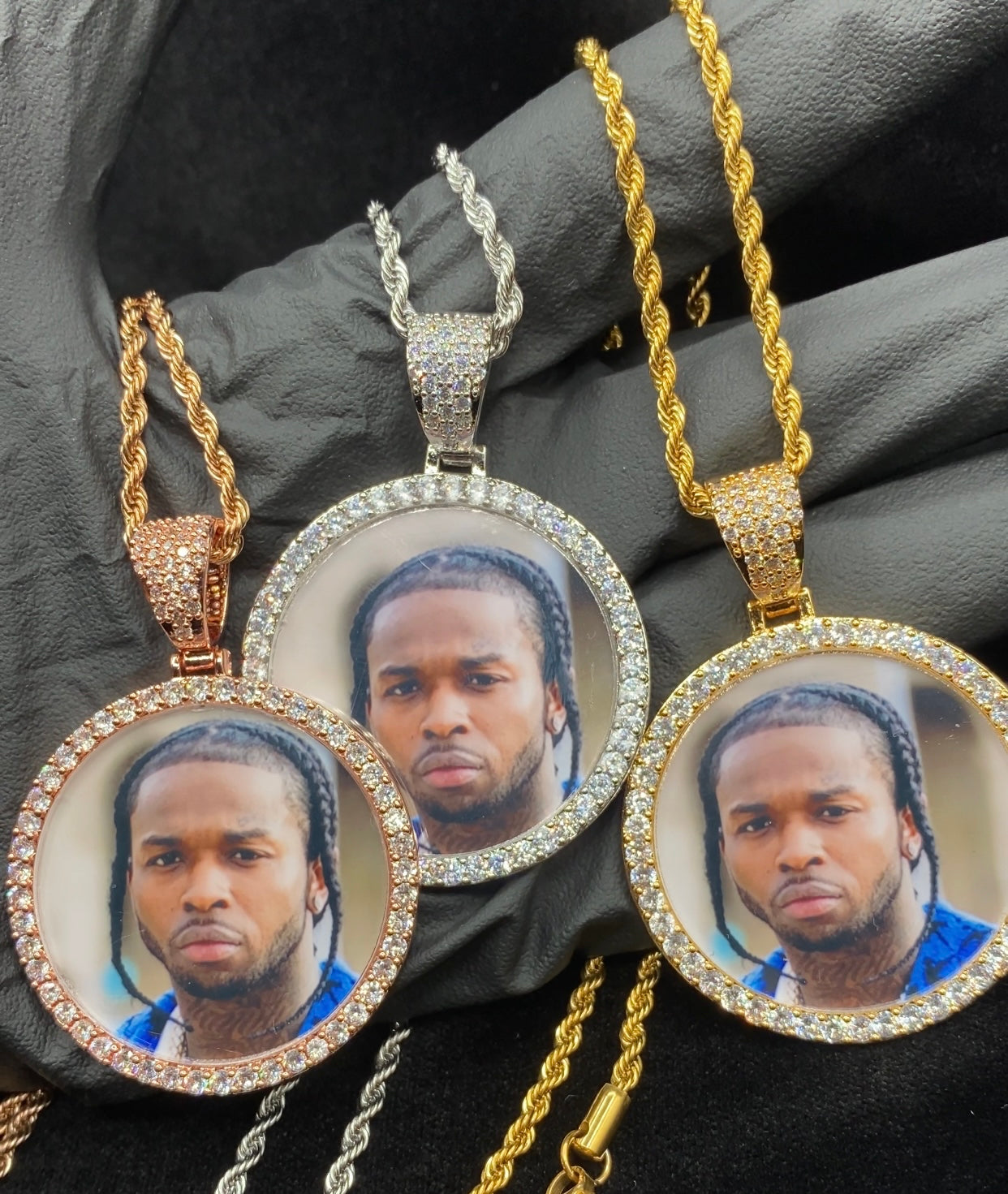 Mens custom circle picture pendant gold plated by Charmbox Men