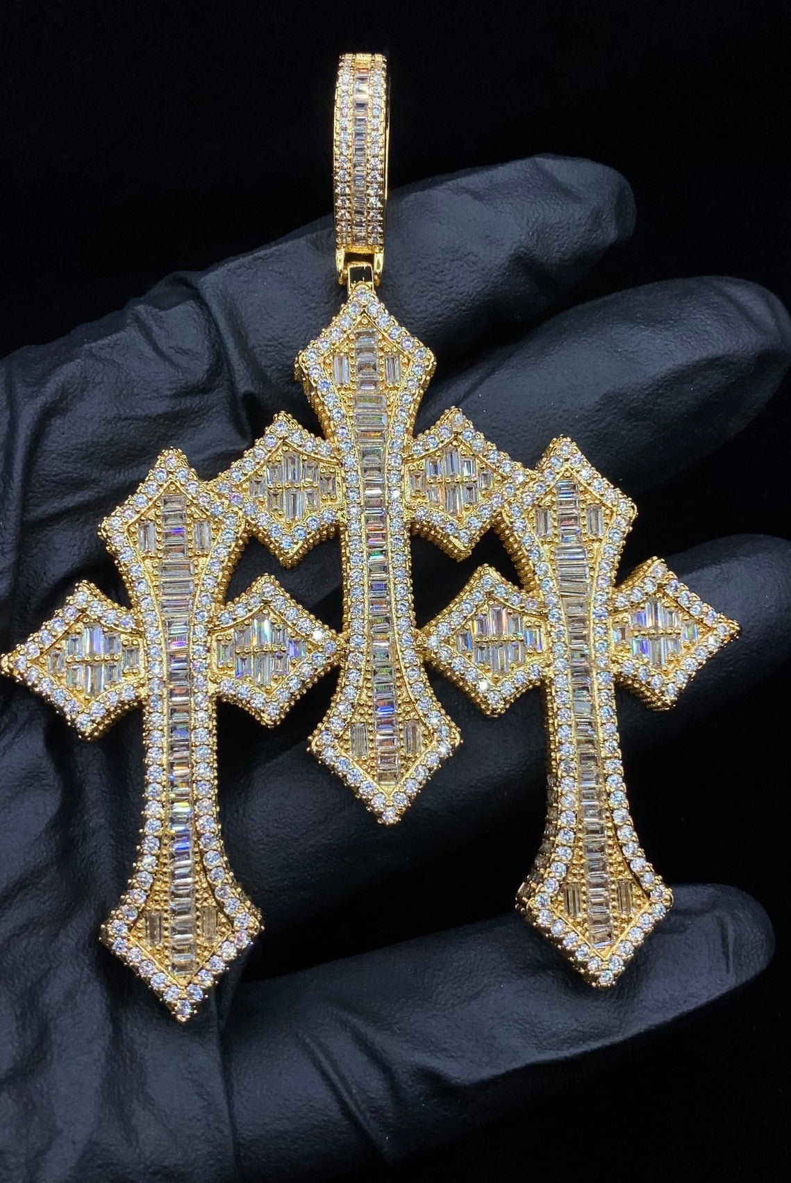 XL triple cross pendant worn on chain by Charmbox Men