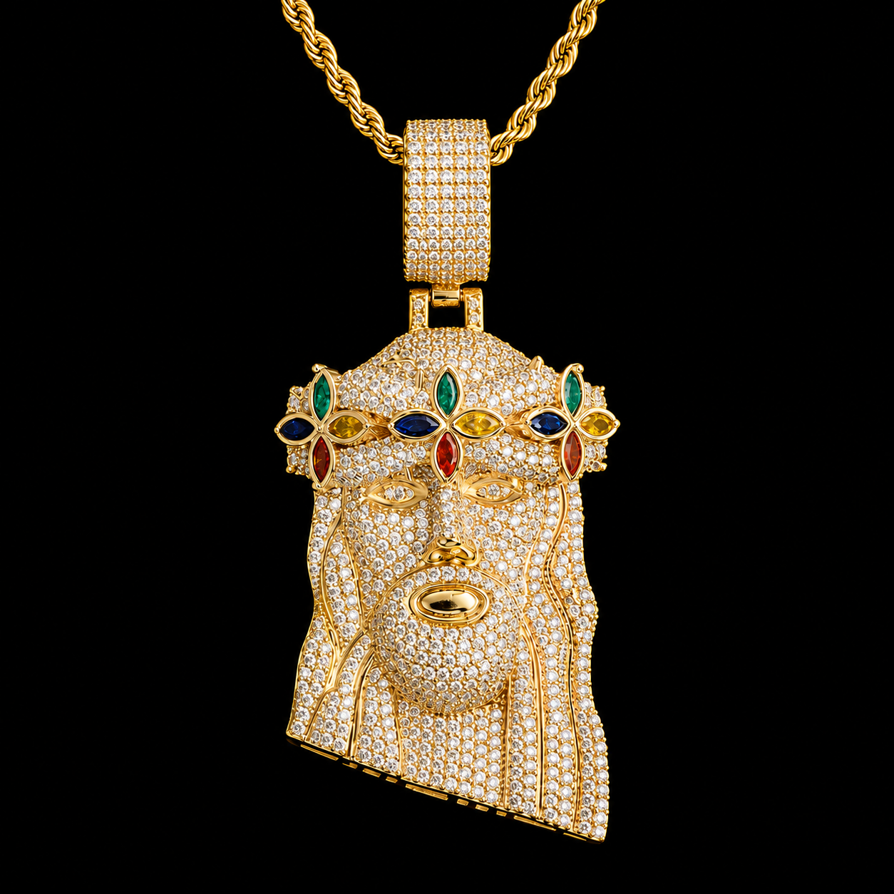 Multi-Stone Jesus Head Pendant