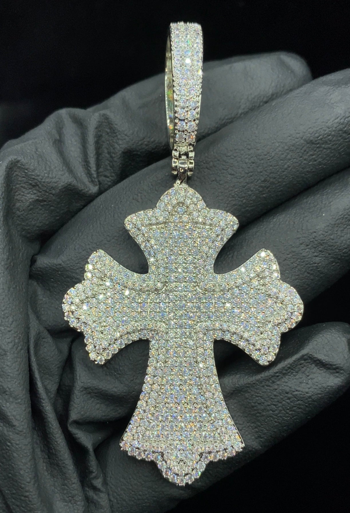 XL chrome cross pendant worn on chain by Charmbox Men