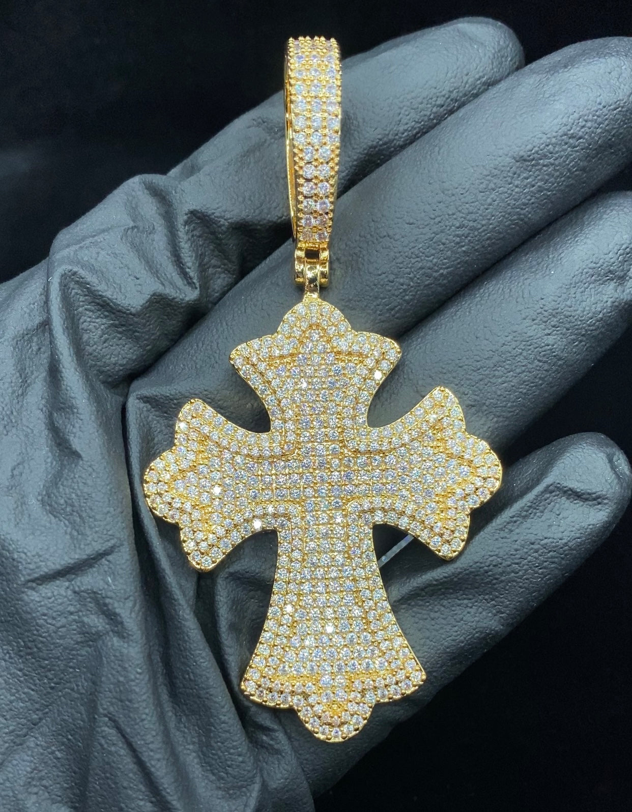 XL chrome cross pendant silver plated large statement piece