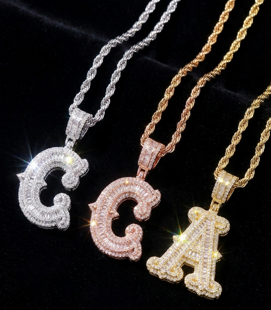 Frozen Initial Letter with 20" rope chain