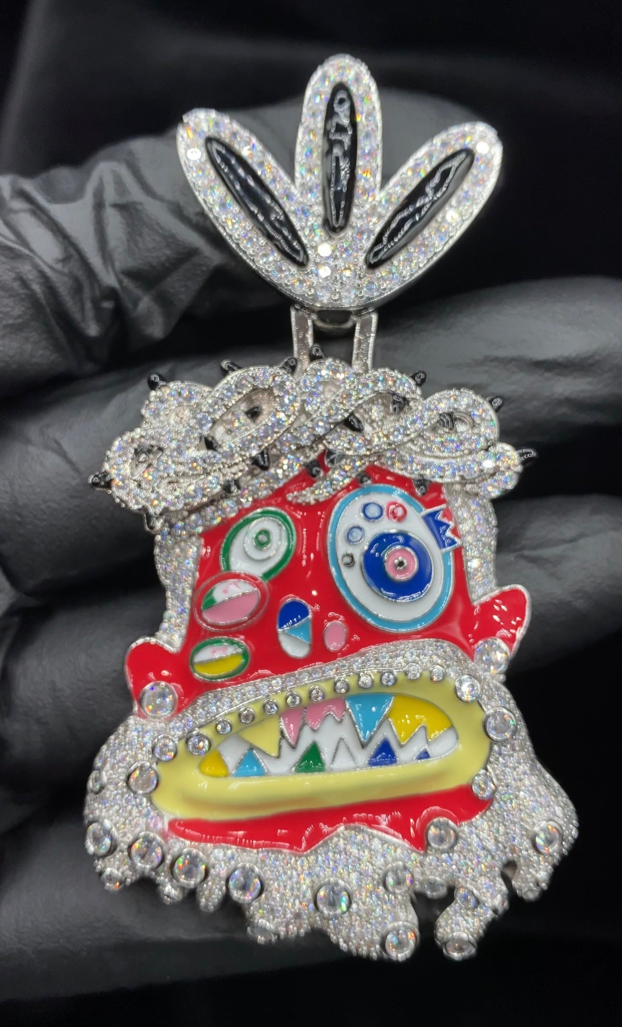 Crazy Man pendant silver plated worn by model, Charmbox Men