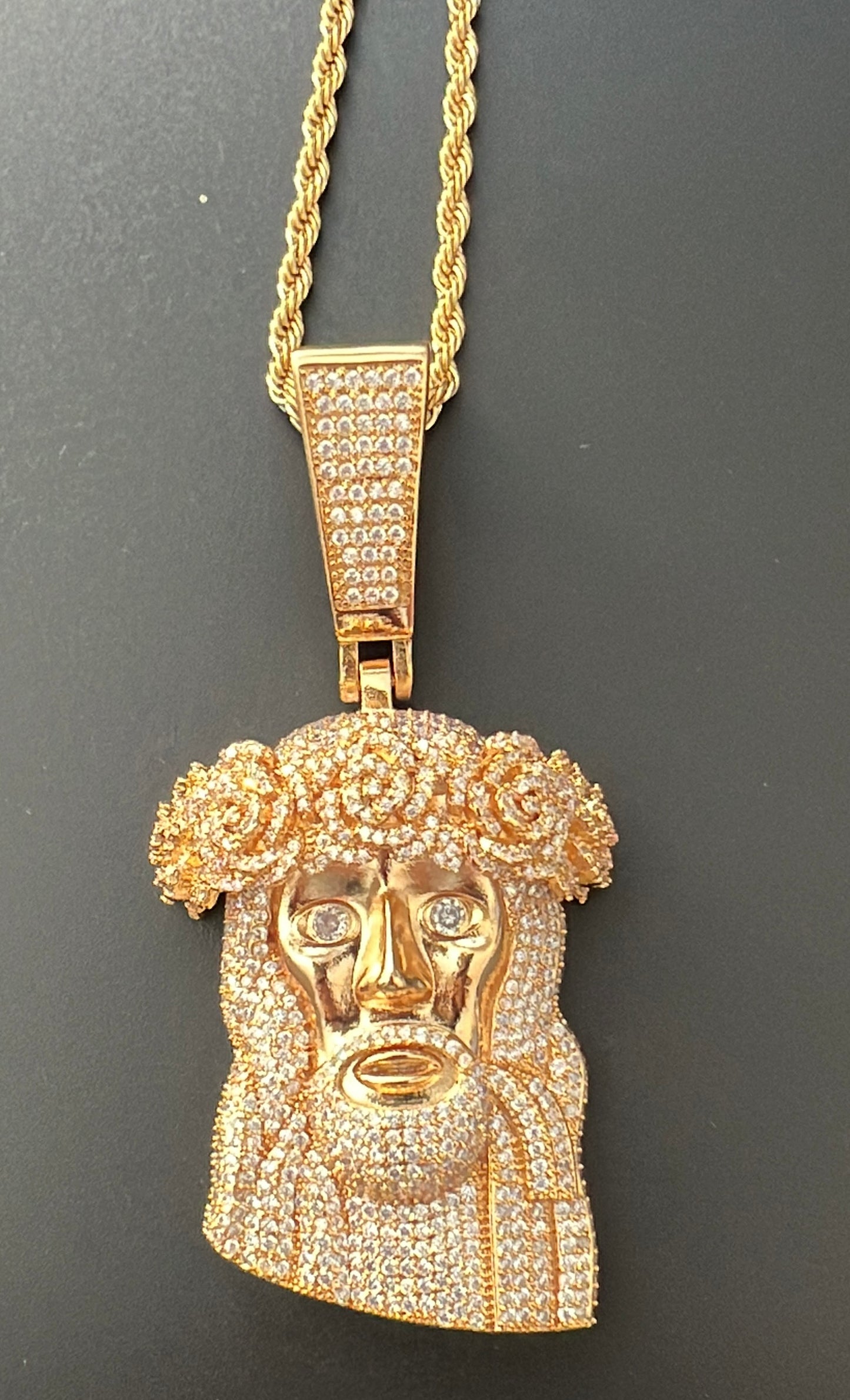 Rose Head Jesus pendant close up detail