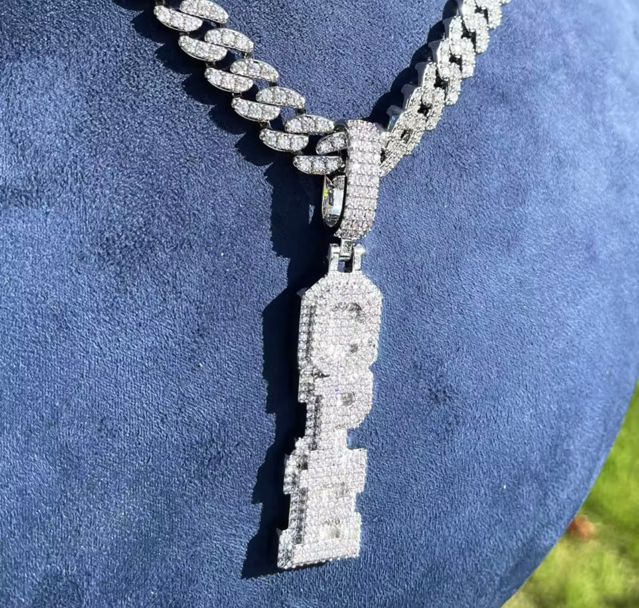 Trim custom pendant silver plated iced out