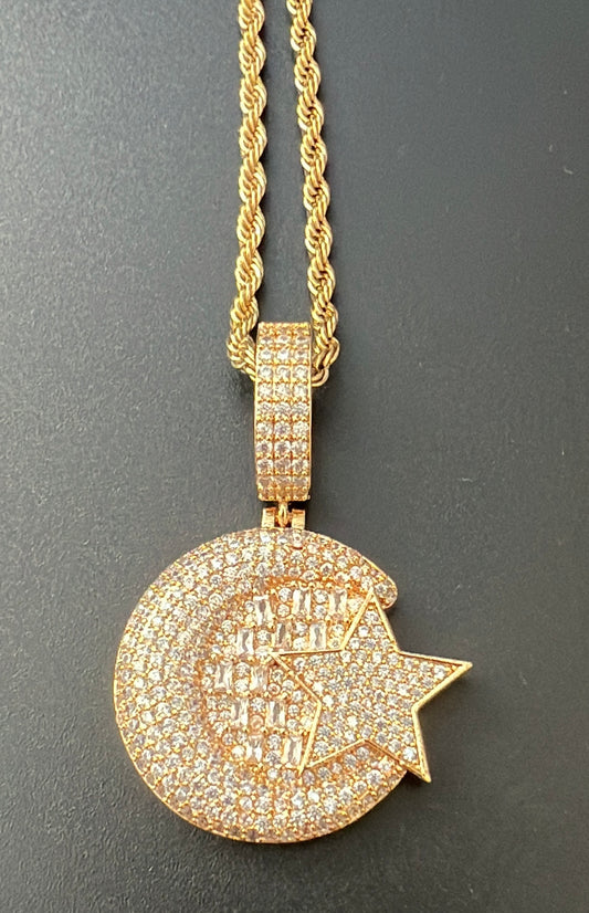 Charmbox Men moonstar pendant gold plated cubic zirconia necklace