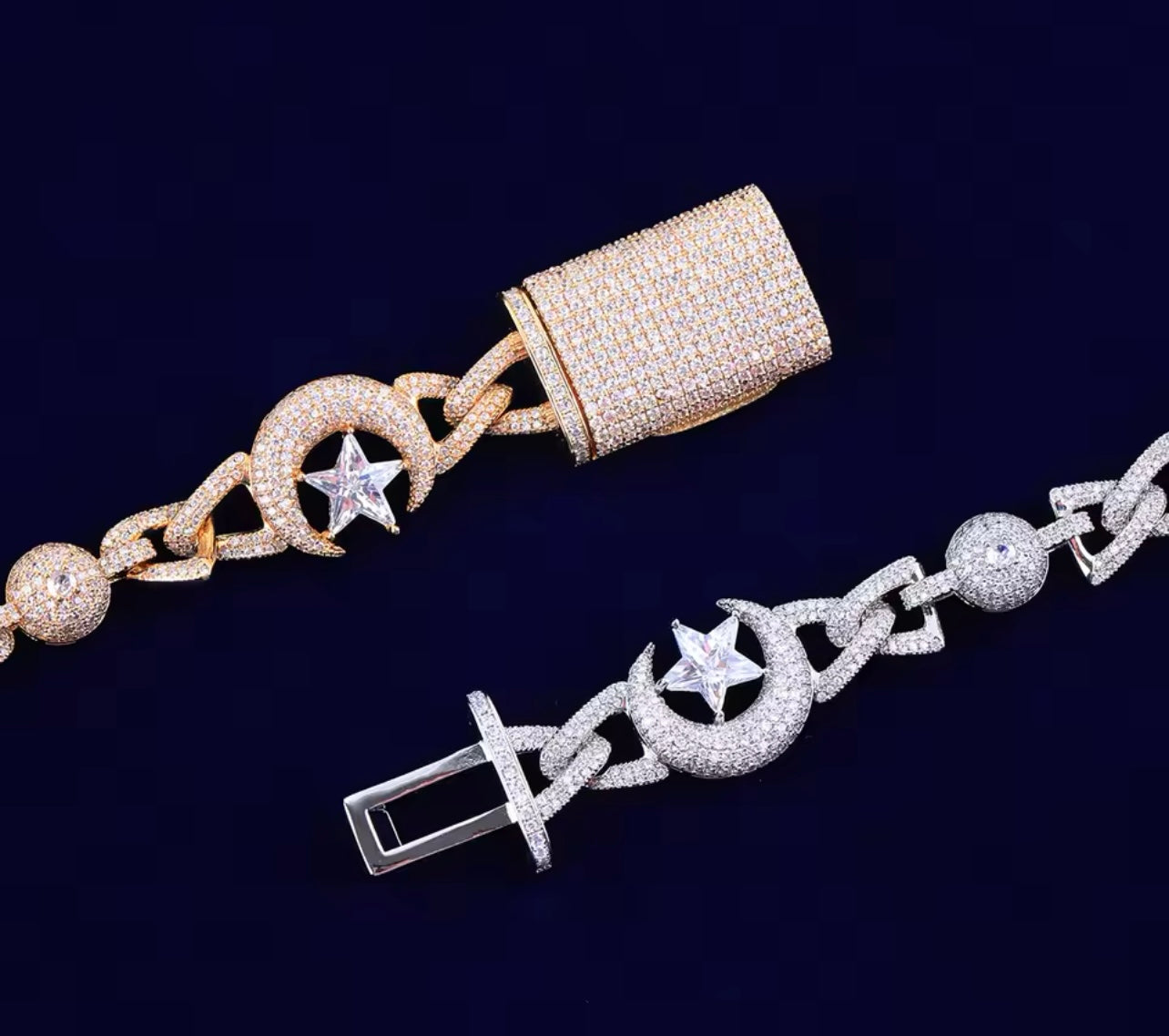 Iced out moonstar bracelet link detail