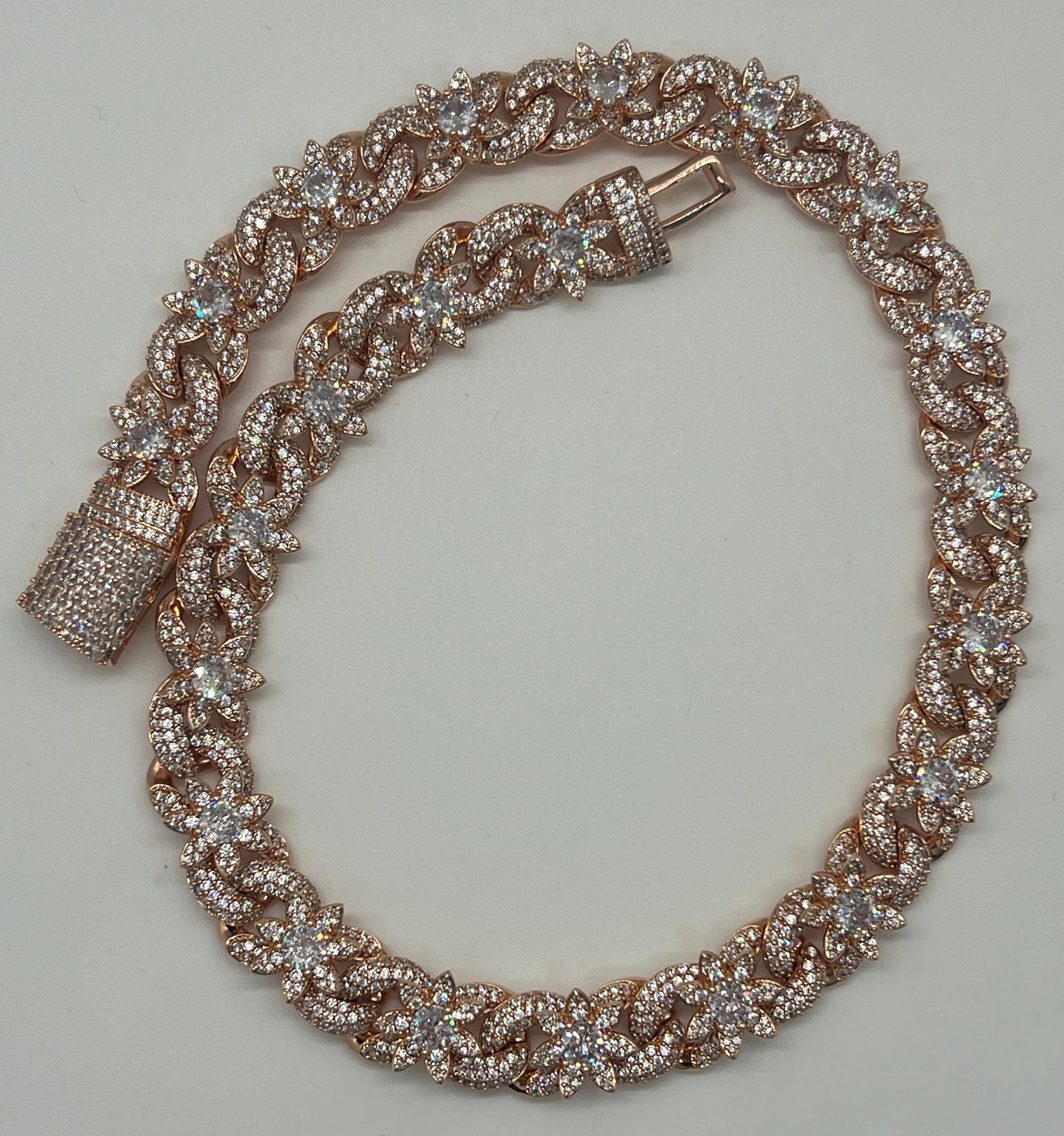 Flower Cuban chain silver plated close up
