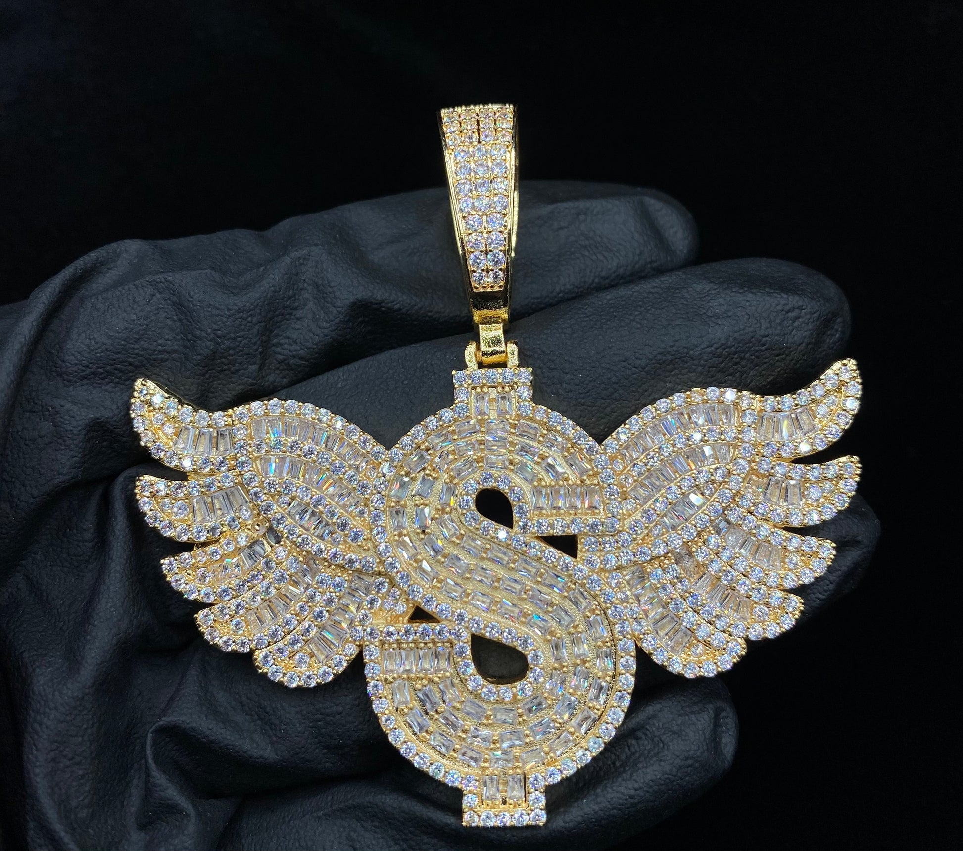 Dollar symbol pendant silver plated iced out necklace