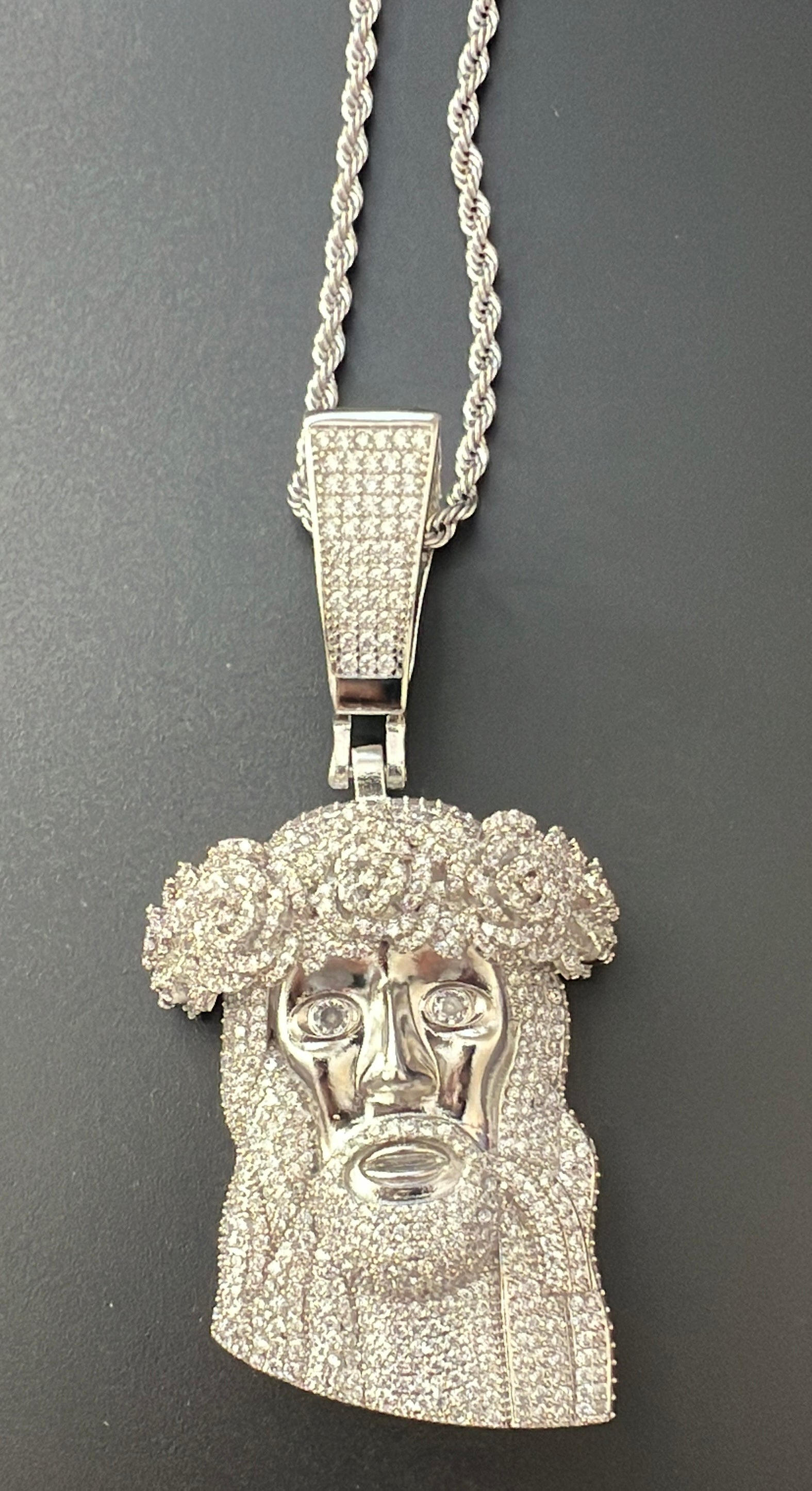 Rose Head Jesus pendant worn on chain by Charmbox Men