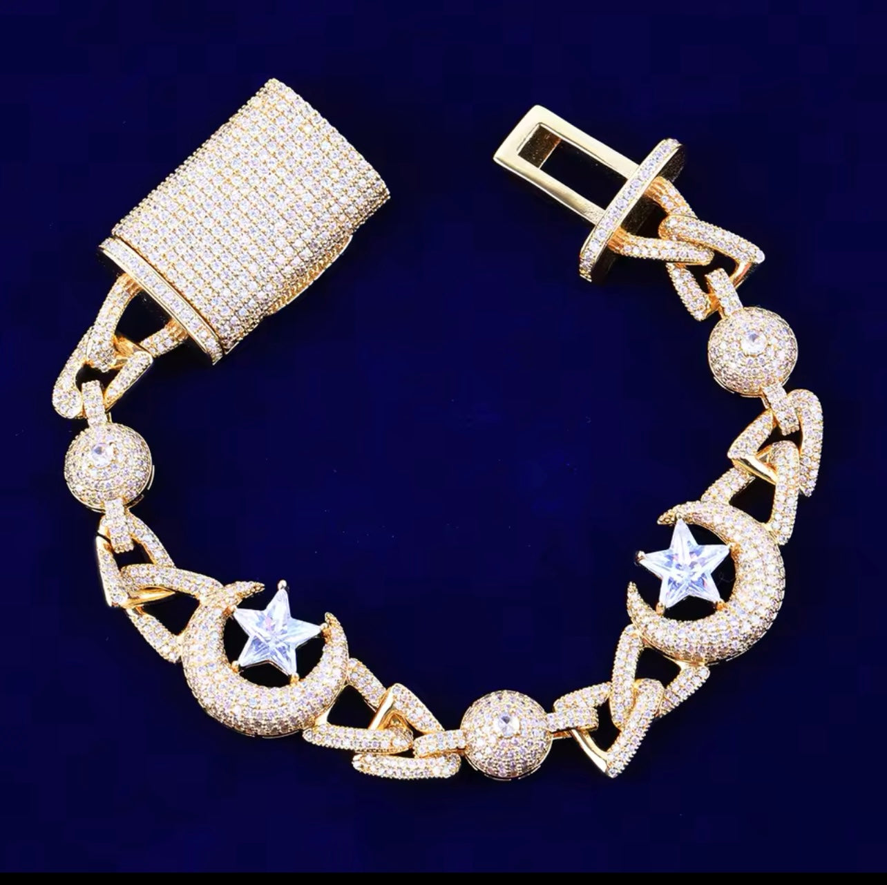 Charmbox Men iced out moonstar bracelet gold plated