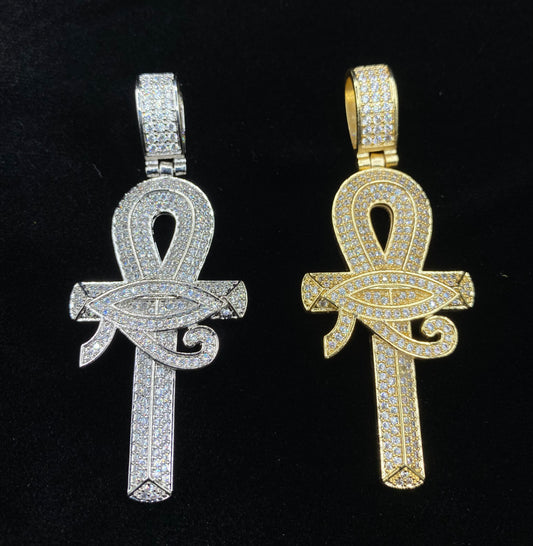 Charmbox Men Ankh cross pendant gold plated cubic zirconia