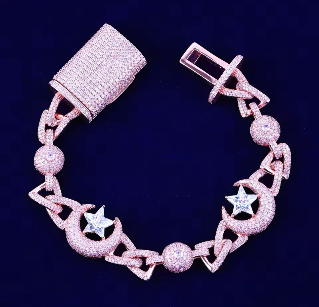 Iced out moonstar bracelet worn on wrist by Charmbox Men