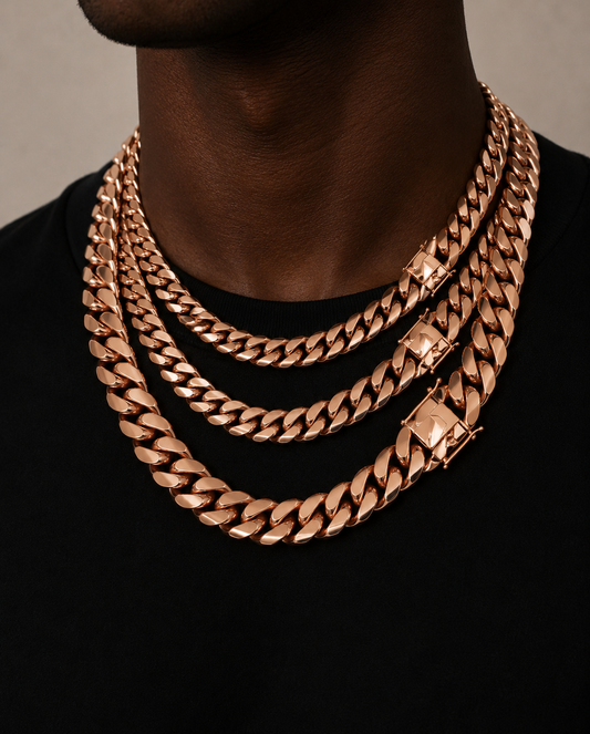 Charmbox Men Rose Gold Miami Cuban chain iced out necklace
