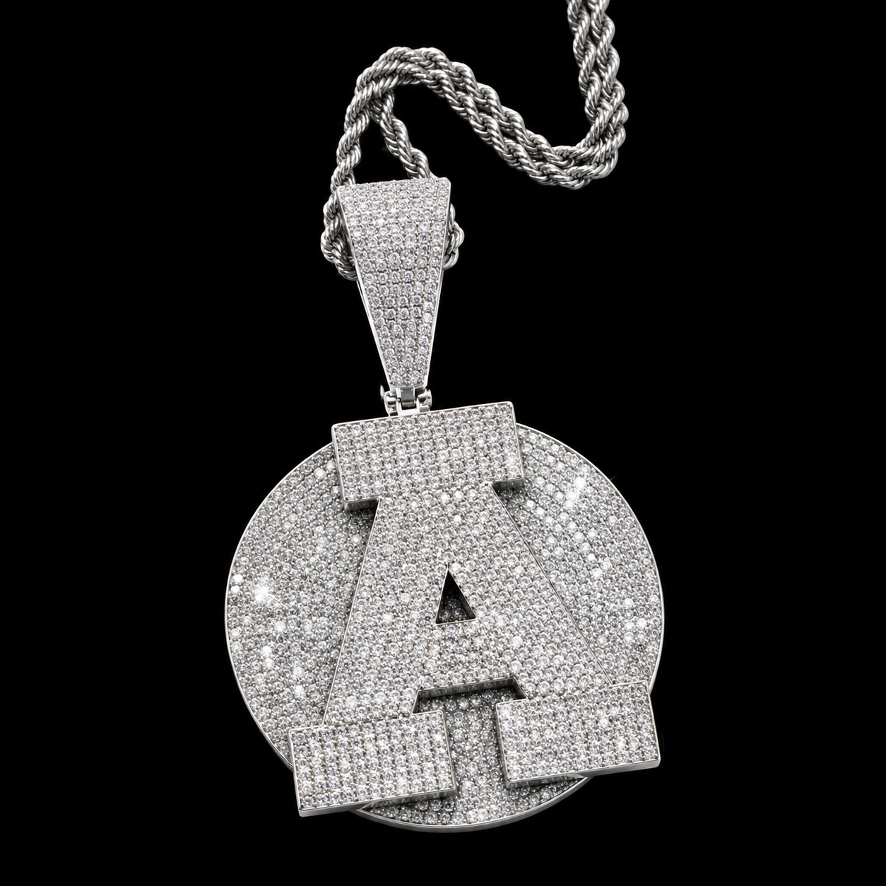 Circle initial custom pendant worn on chain by Charmbox Men