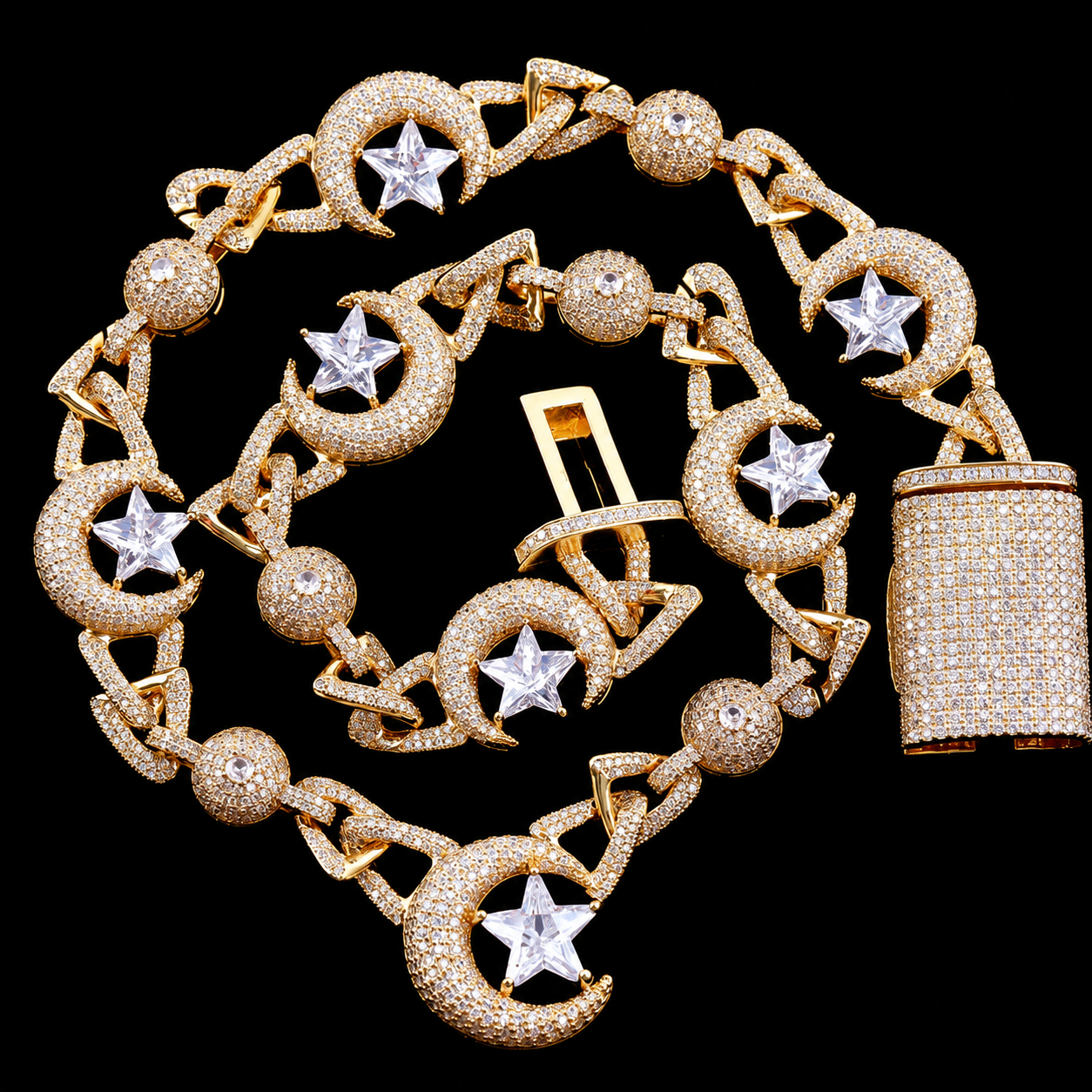 Iced out moonstar chain link detail