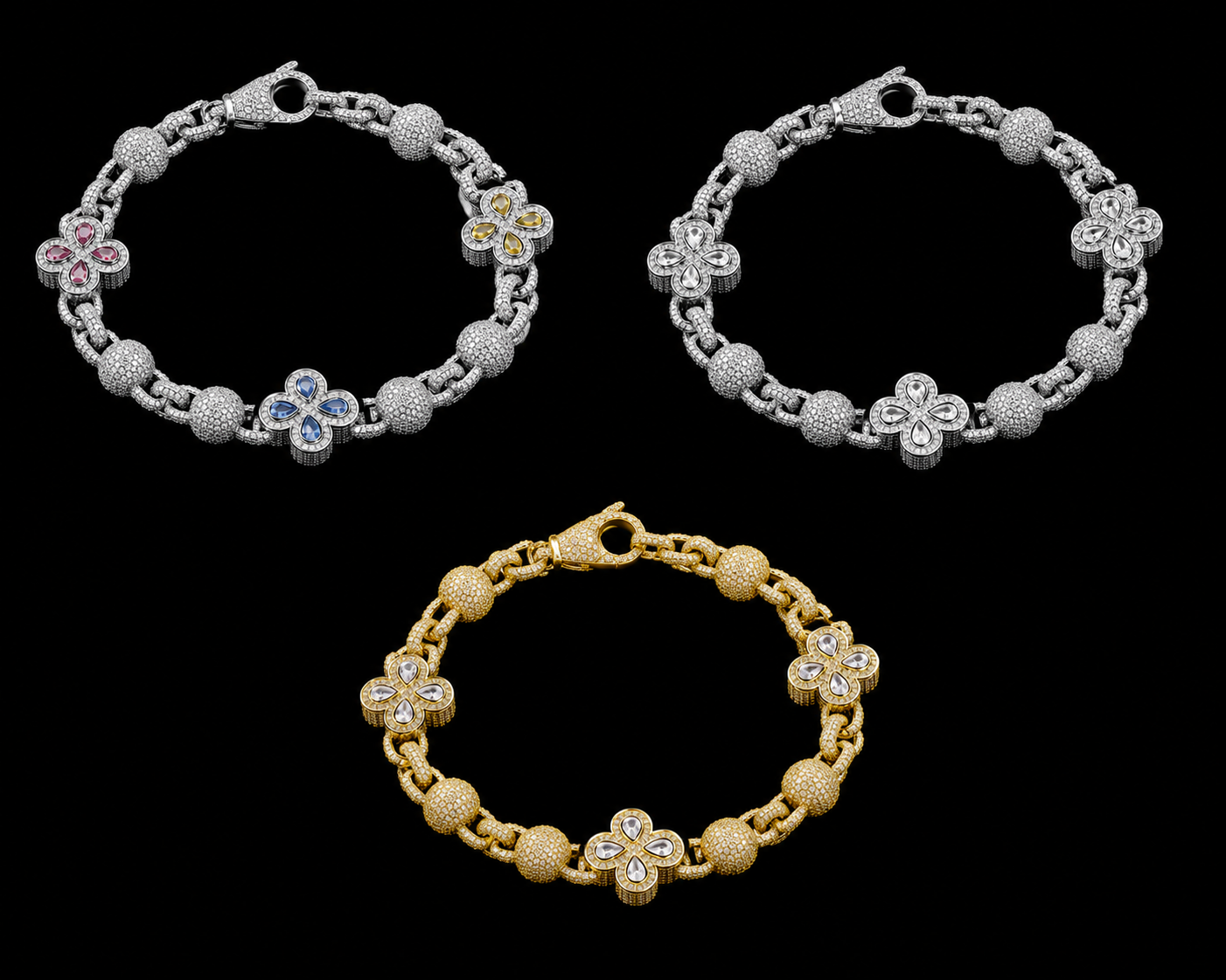 Charmbox Men iced out clover bracelet gold plated