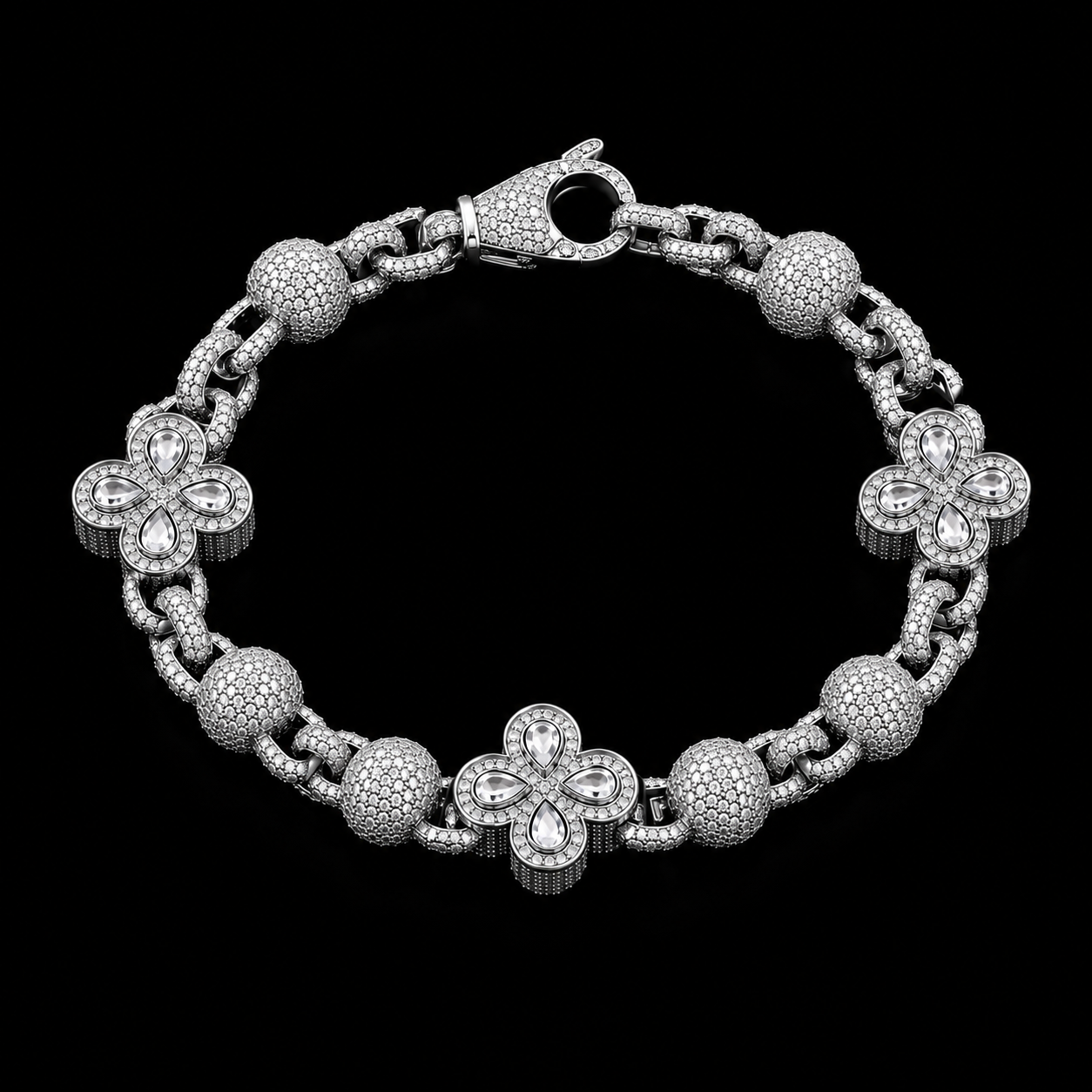 Iced out clover bracelet link detail
