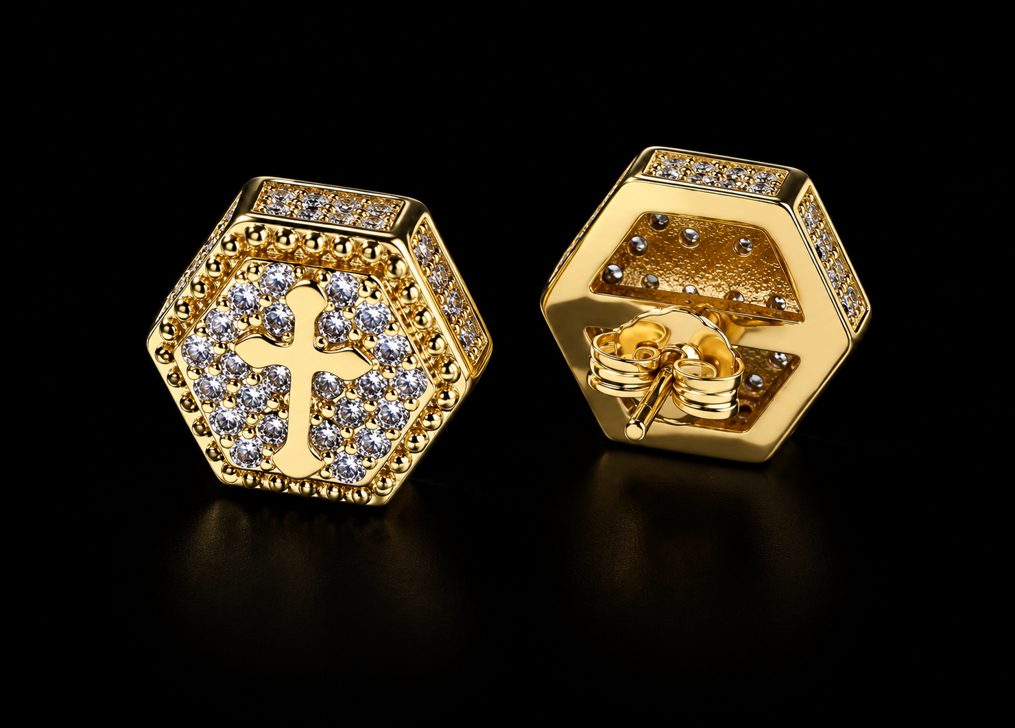Cross earrings silver plated iced out pair