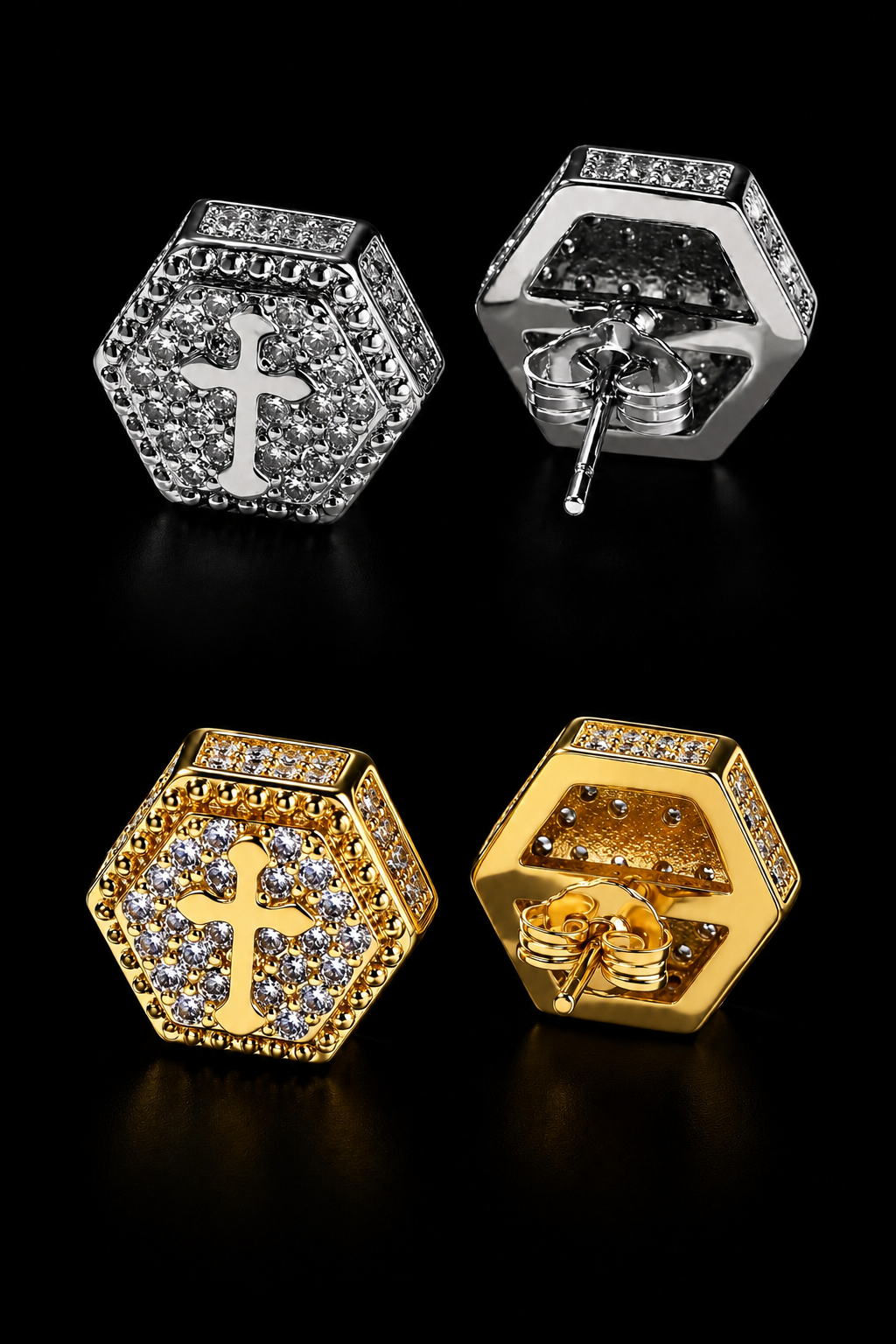 Charmbox Men cross earrings gold plated cubic zirconia