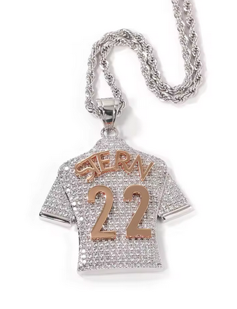Iced out custom jersey pendant worn on chain by Charmbox Men