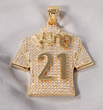 Iced out custom jersey pendant silver plated