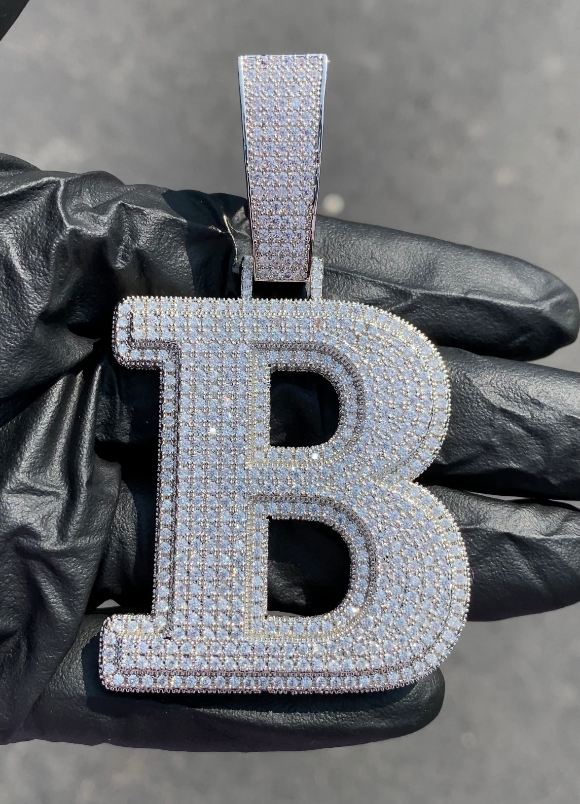 Custom letter pendant silver plated iced out initial