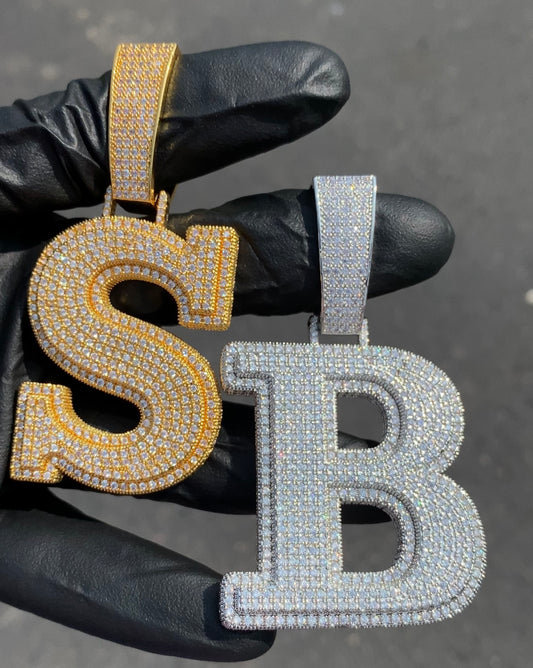Charmbox Men custom initial pendant 3.5 inch gold plated cubic zirconia
