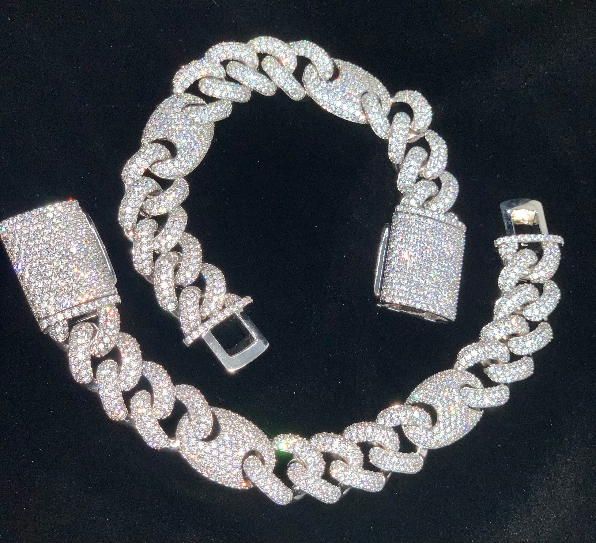 GG Cuban link bracelet silver plated cubic zirconia mens jewelry