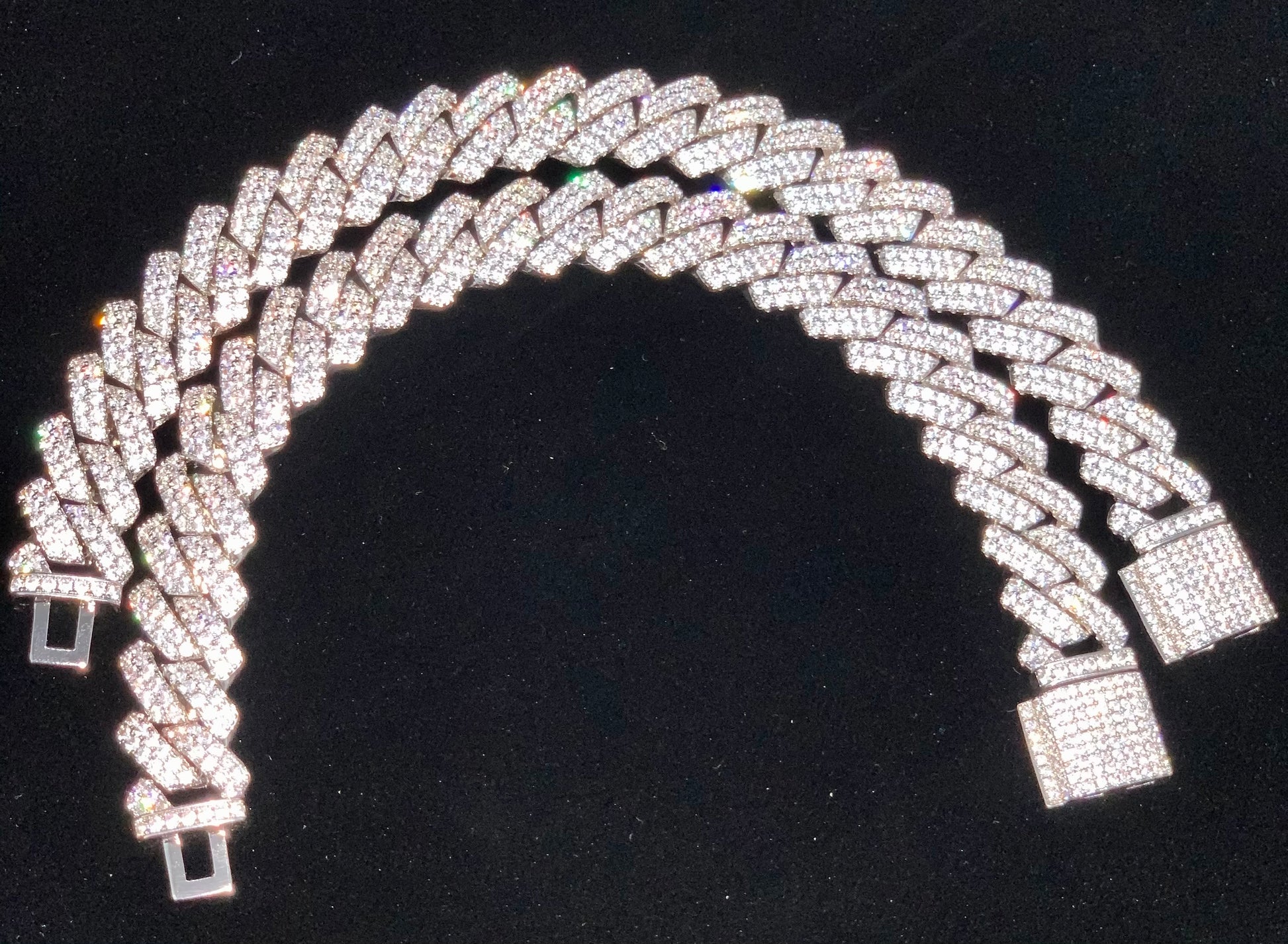 Bust down Cuban bracelet silver plated cubic zirconia mens jewelry