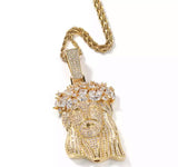 Iced Out MINI Jesus Head Pendant with 20" rope chain