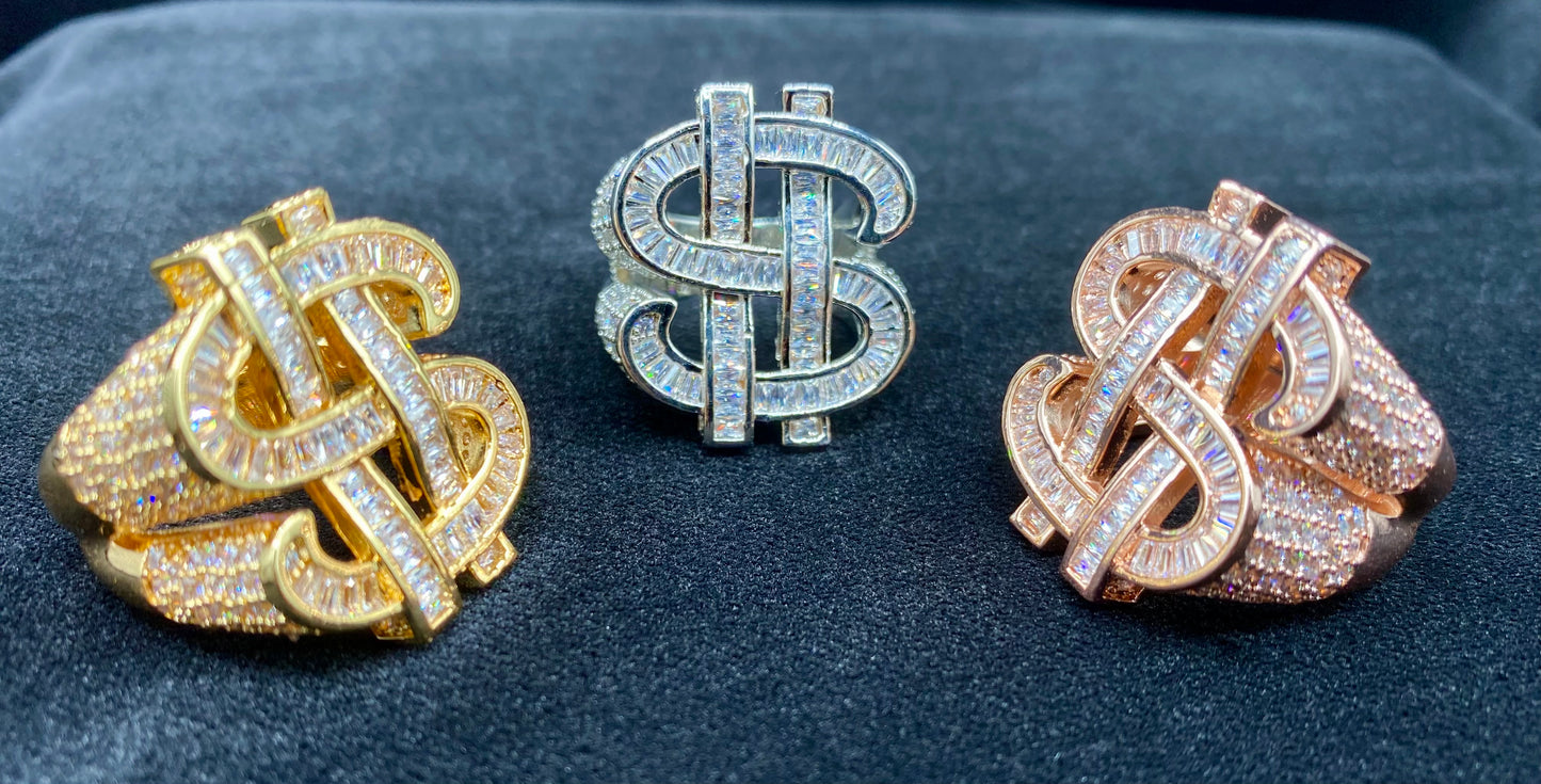 Money Ring silver plated iced out band