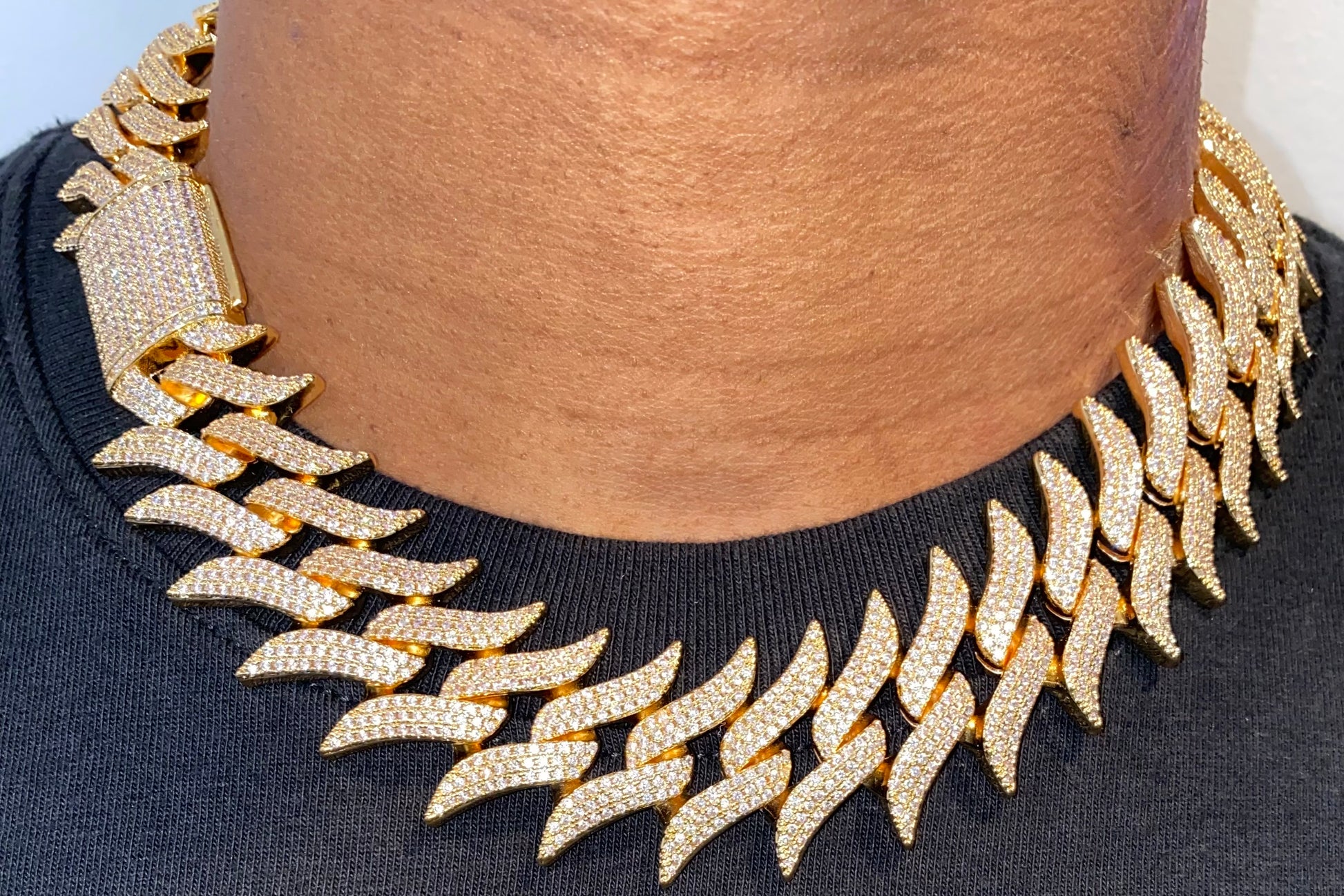 King Cuban chain silver plated cubic zirconia chunky necklace
