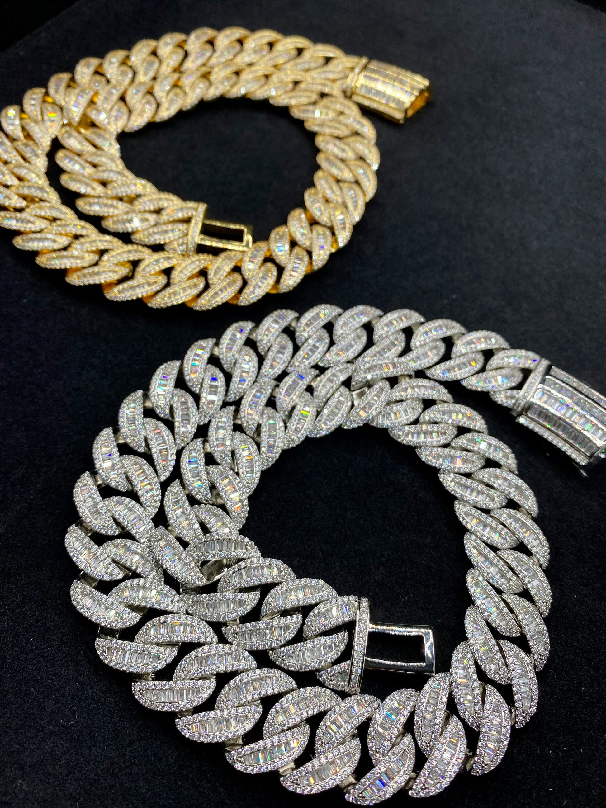Honeycomb baguette chain silver plated worn by model, Charmbox Men