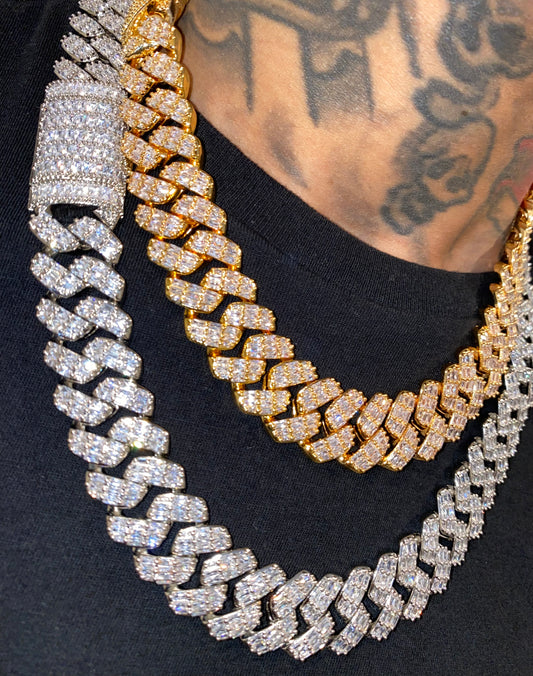 Charmbox Men Emerald Cuban chain 20mm gold plated iced out