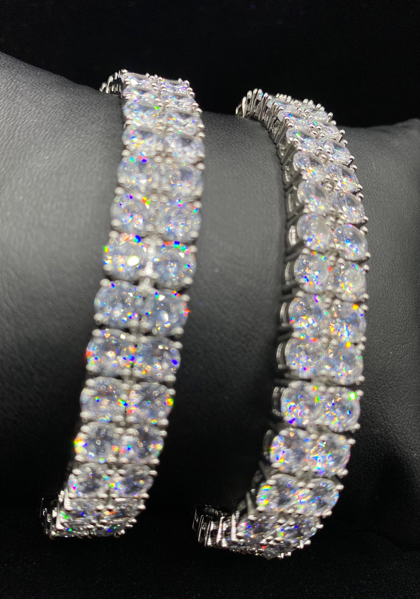 Mens double row tennis bracelet silver plated with cubic zirconia