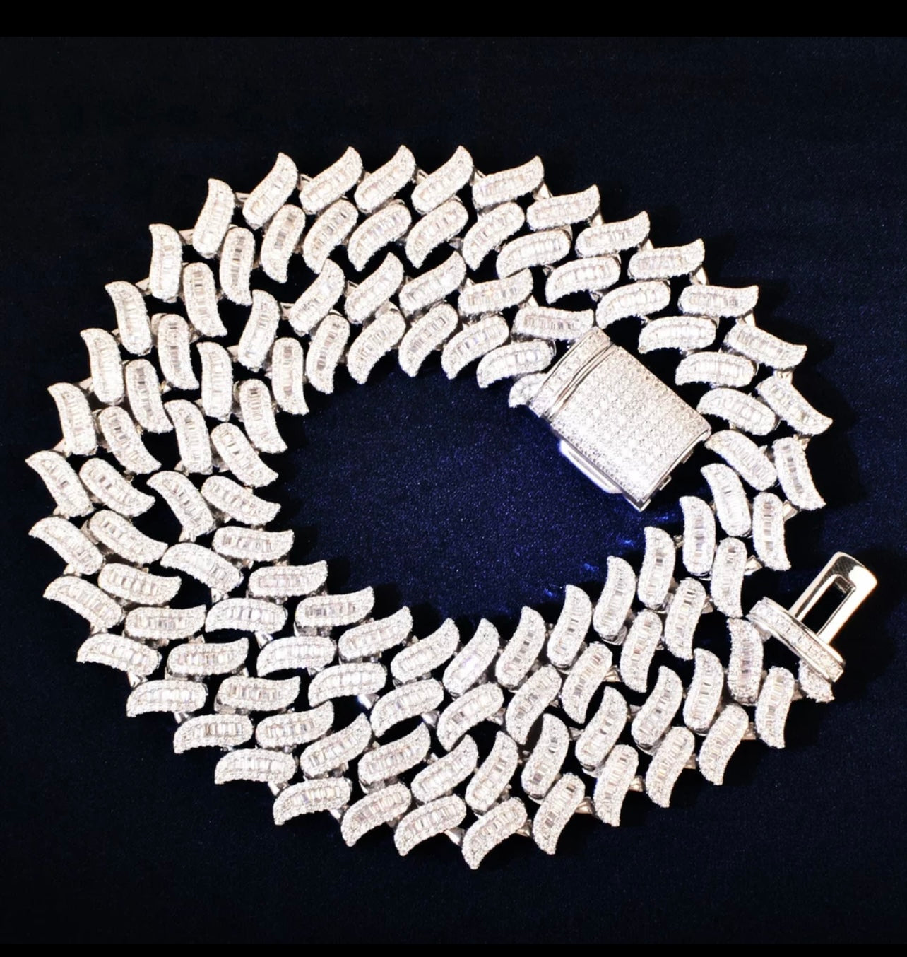 Baguette thorn Cuban chain silver plated mens necklace