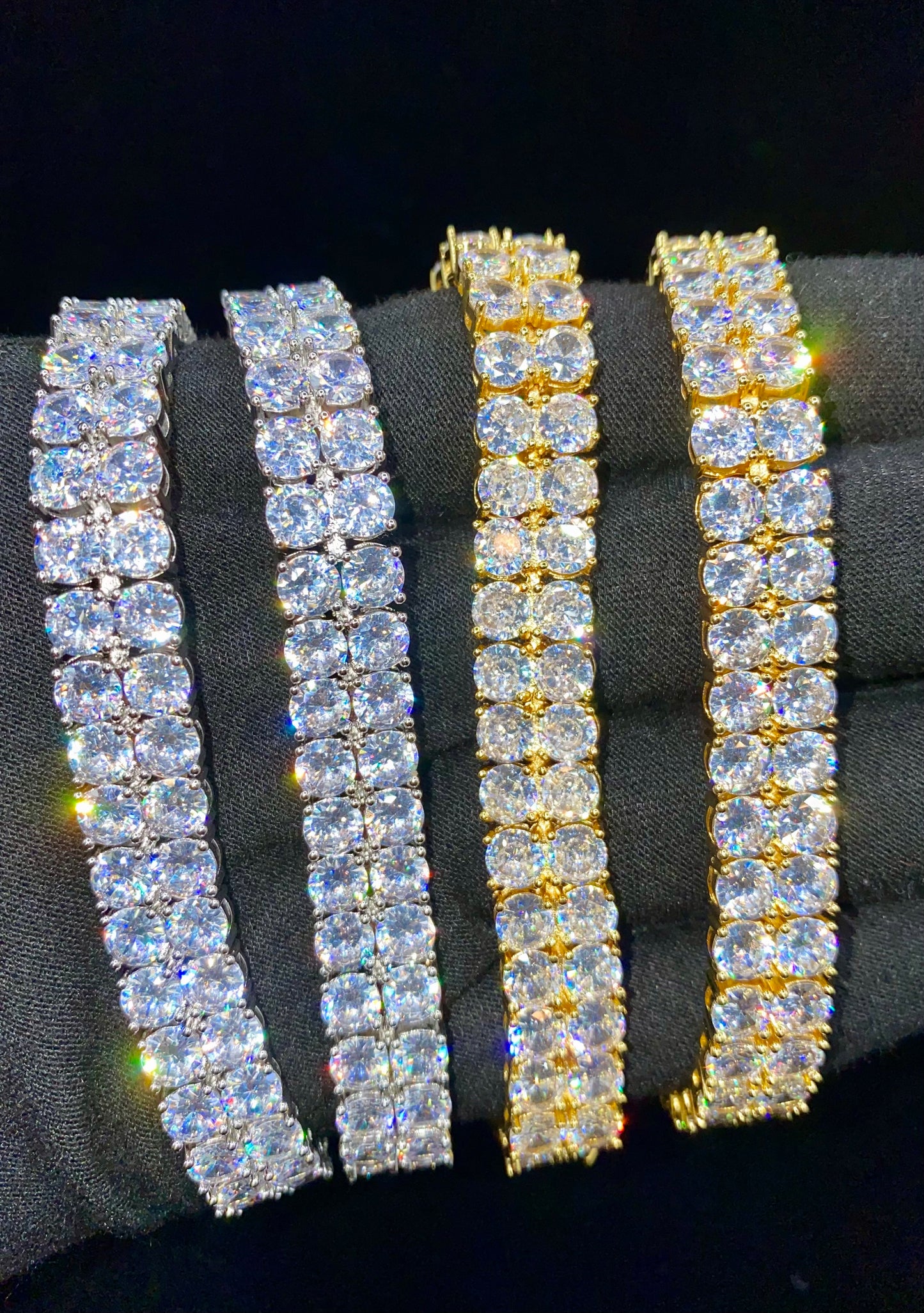Charmbox Men 2 row iced out tennis bracelet in gold, cubic zirconia stones