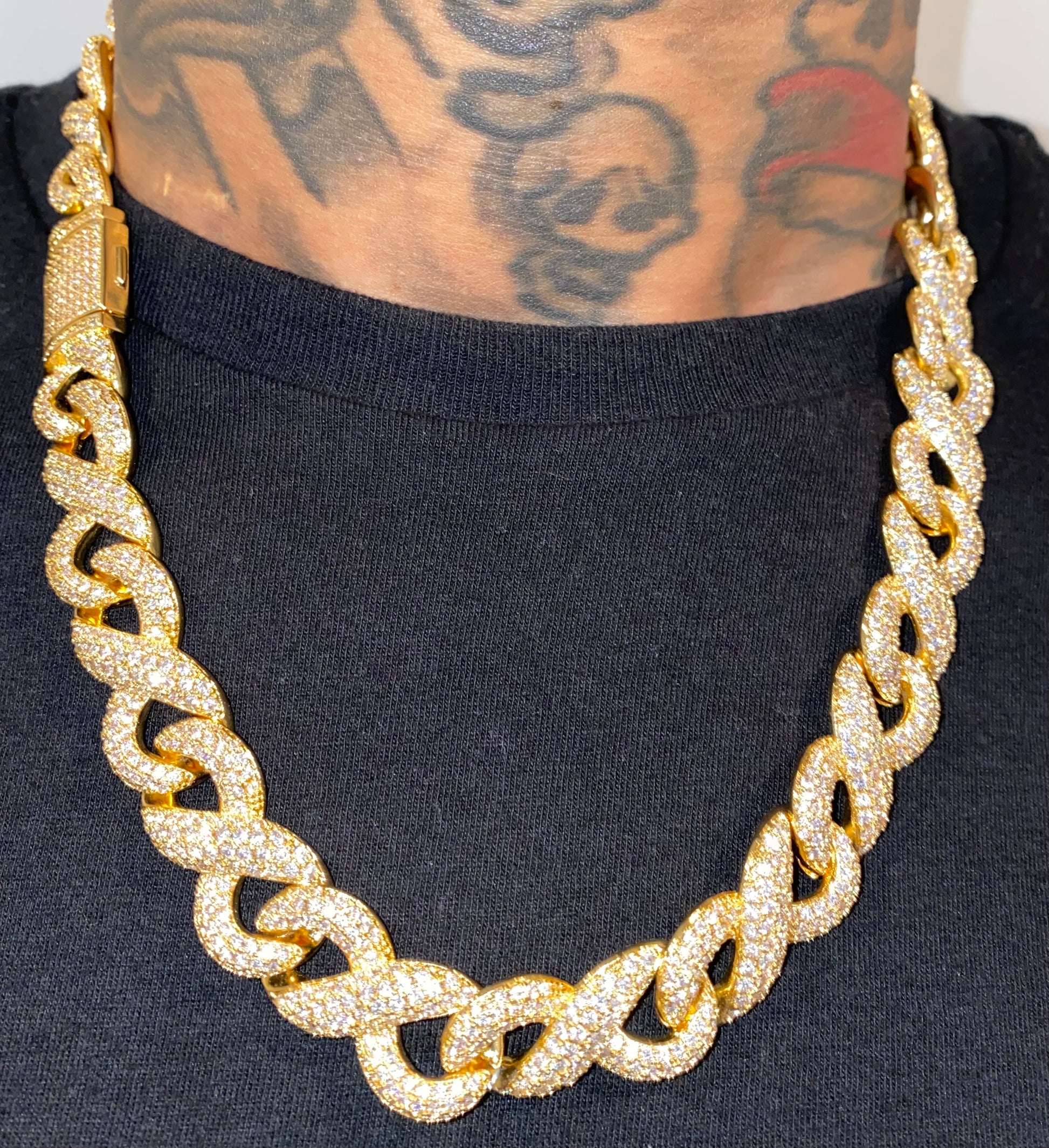 Infinity link Cuban chain silver plated mens necklace