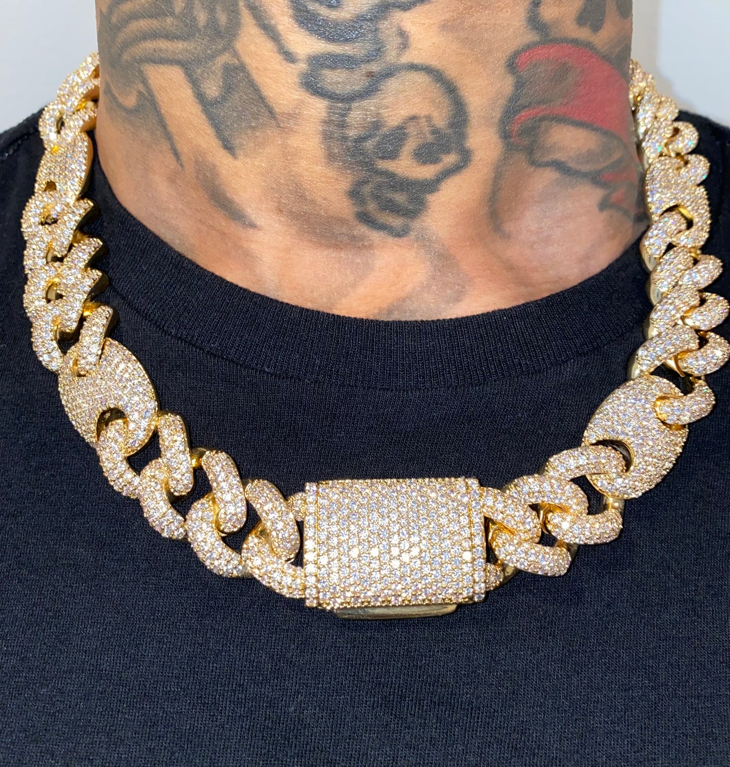GG Cuban link chain silver plated cubic zirconia mens necklace