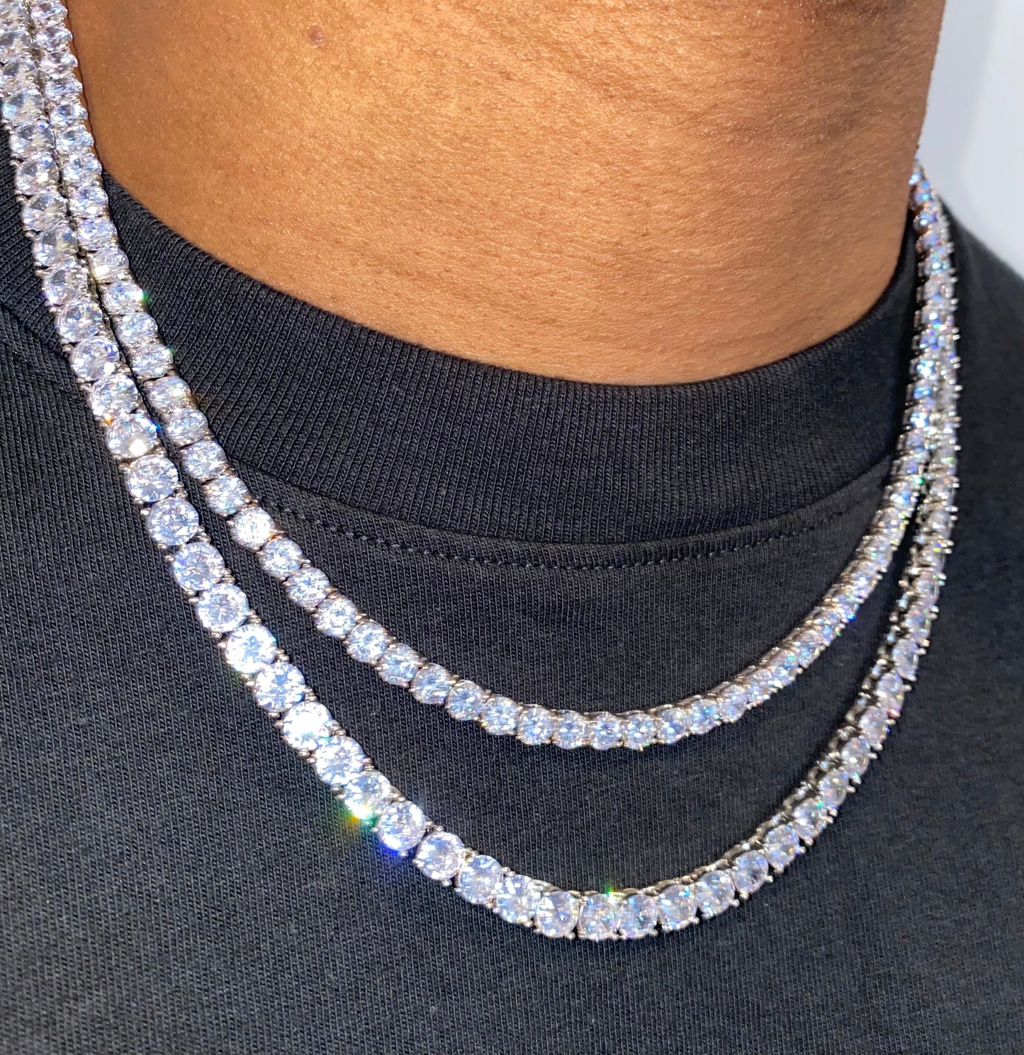 Mens silver tennis chain iced out cubic zirconia necklace by Charmbox Men