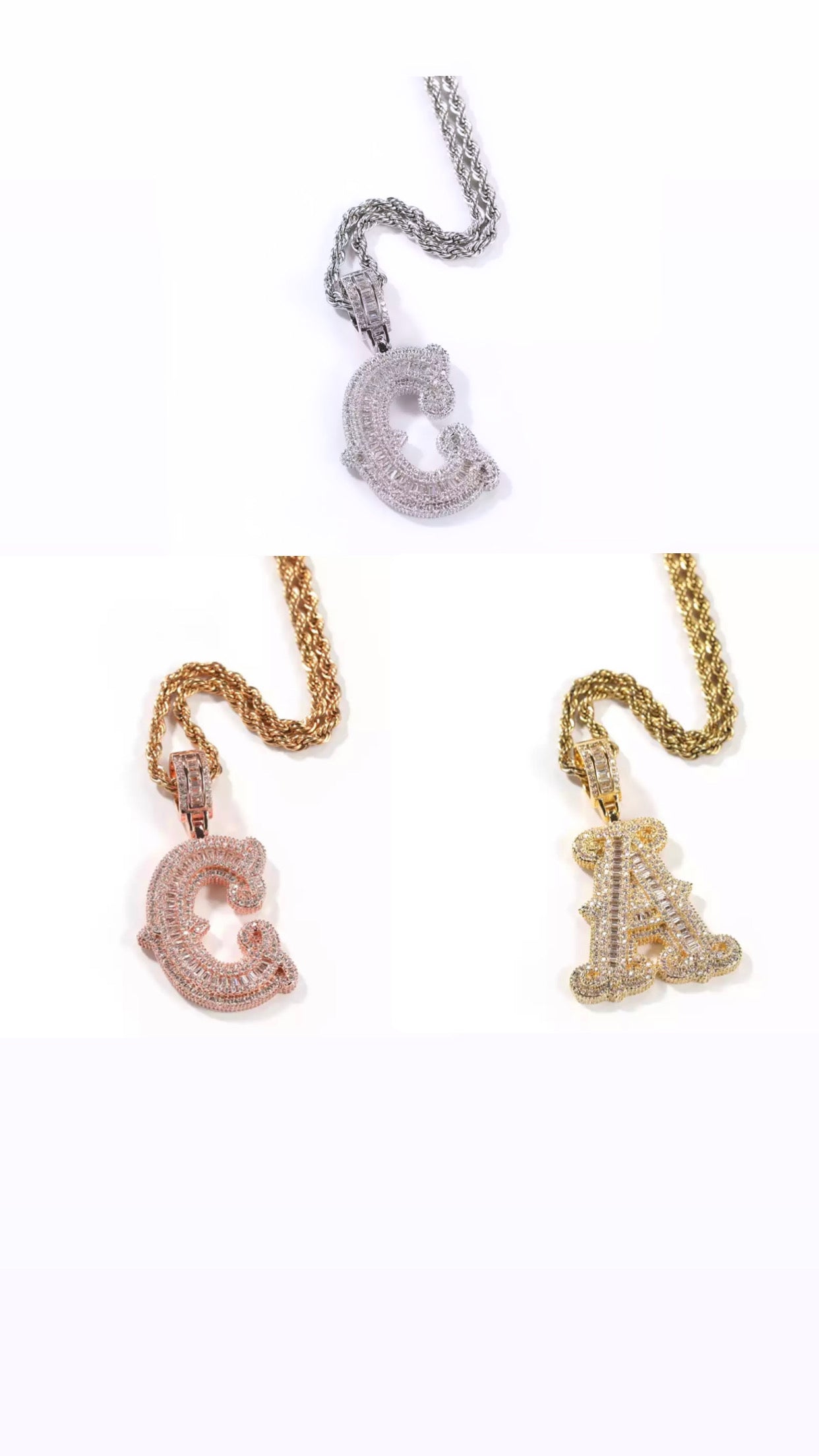 Charmbox Men Frozen initial letter pendant gold plated cubic zirconia