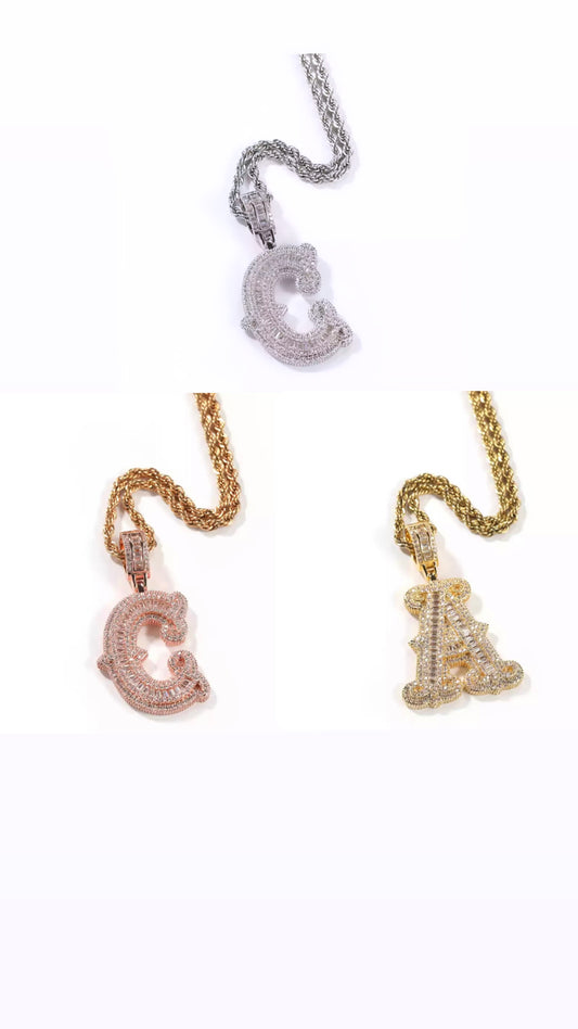 Charmbox Men Frozen initial letter pendant gold plated cubic zirconia