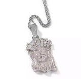 Iced Out MINI Jesus Head Pendant with 20" rope chain